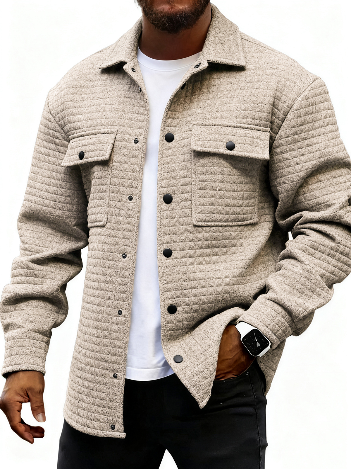 Lässige Herrenjacke aus Jacquard mit kleinen Karos, locker geschnitten-deurabatt