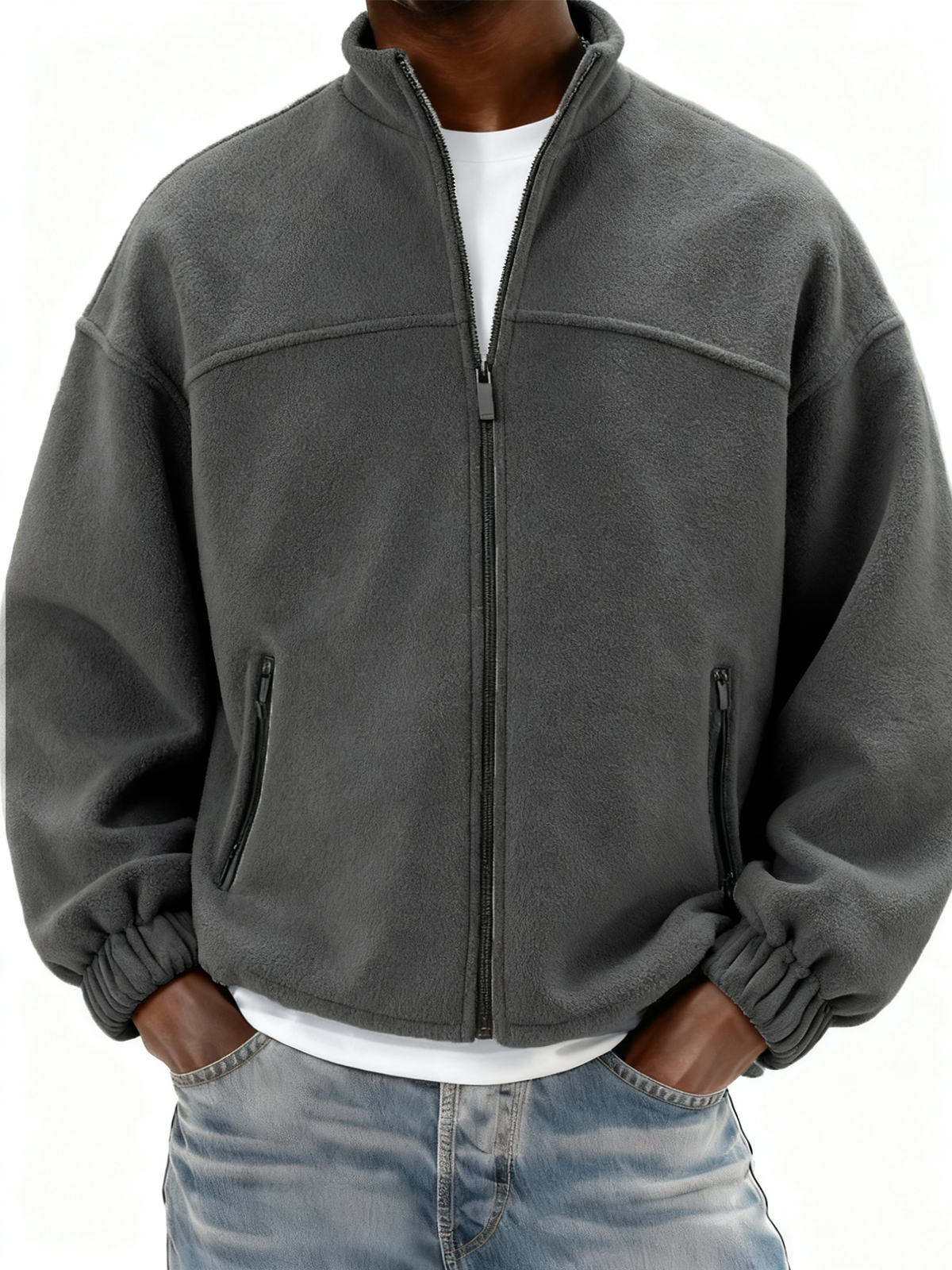 Herren Fleece Vollzip Stehkragenjacke mit Seitentaschen-deurabatt