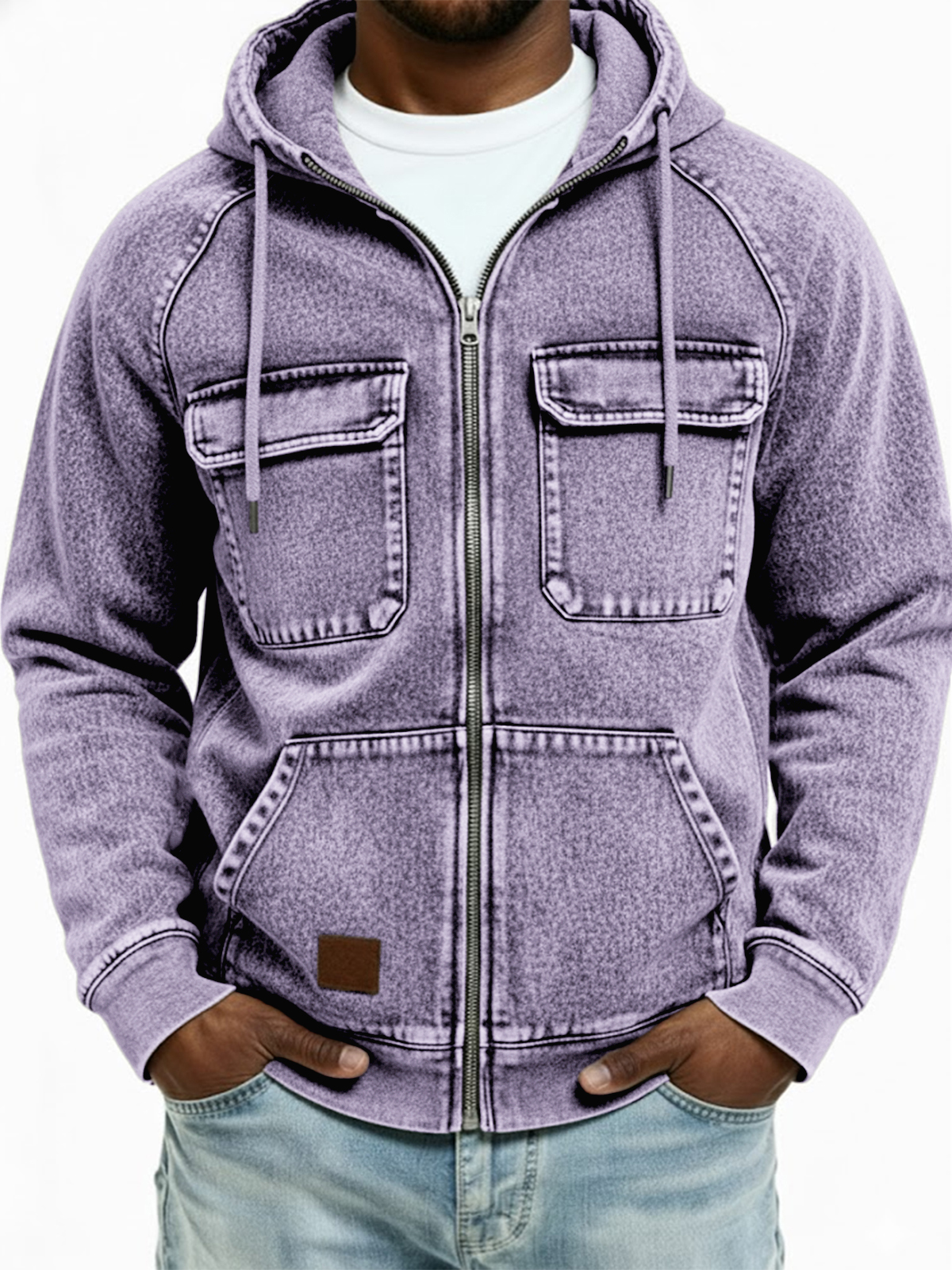 Herren Vintage Abgenutzte Mehrfachtaschen Voller Reißverschluss Kapuzenstrickjacke-deurabatt