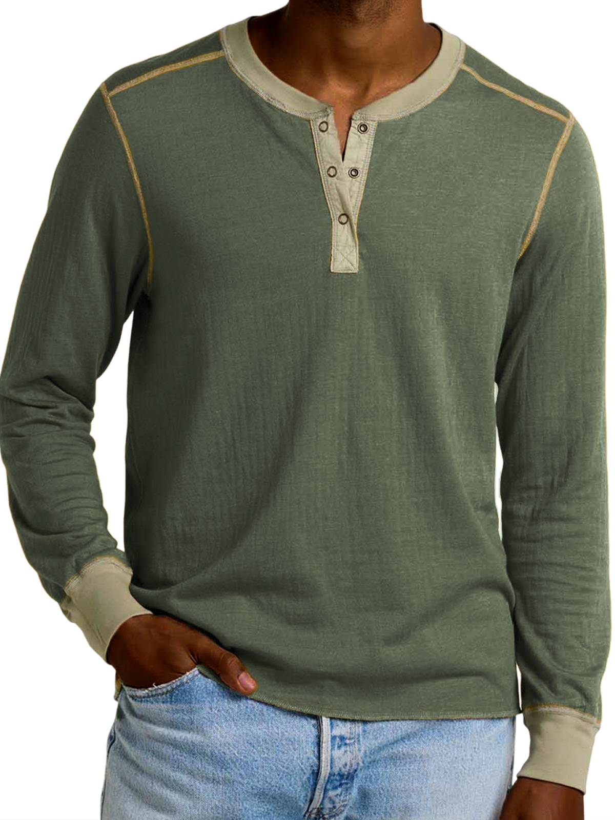 Herren-Henley-Shirt mit Retro-Kontrastärmeln-deurabatt