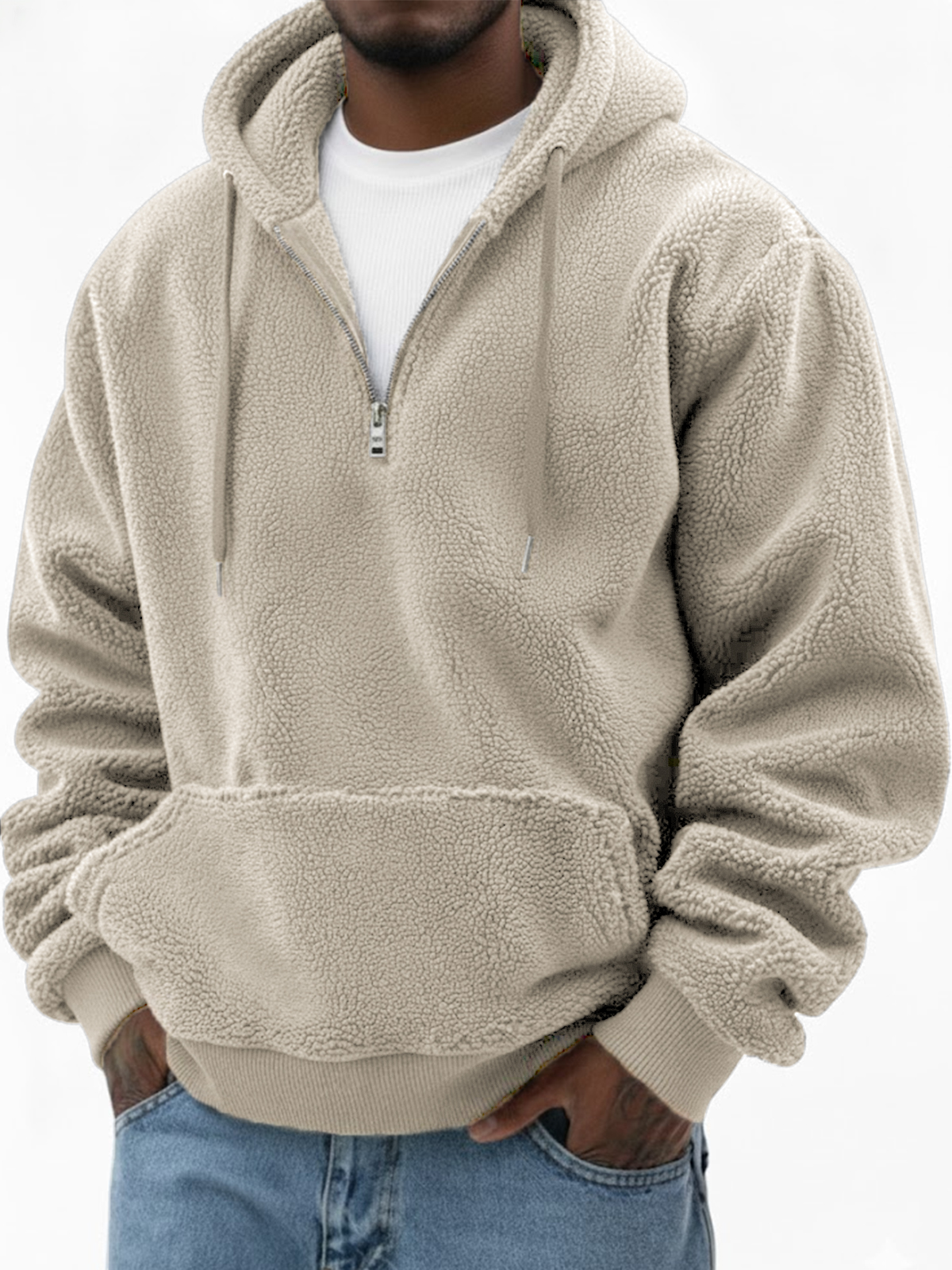 Herren Komfort Sherpa Warm Viertel-Reißverschluss Pullover Hoodie-deurabatt