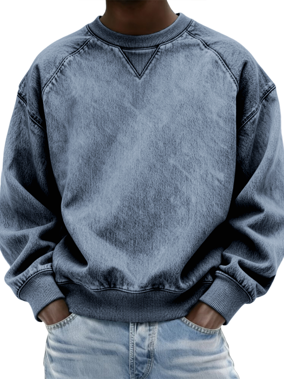 Herren Vintage Distressed Raglan Ärmel Patchwork Rundhals Pullover Sweatshirt-deurabatt