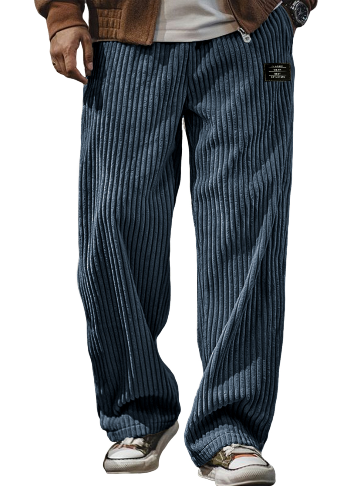 Herren stilvolle Cordhosen mit geripptem Design und gesticktem Etikett-deurabatt