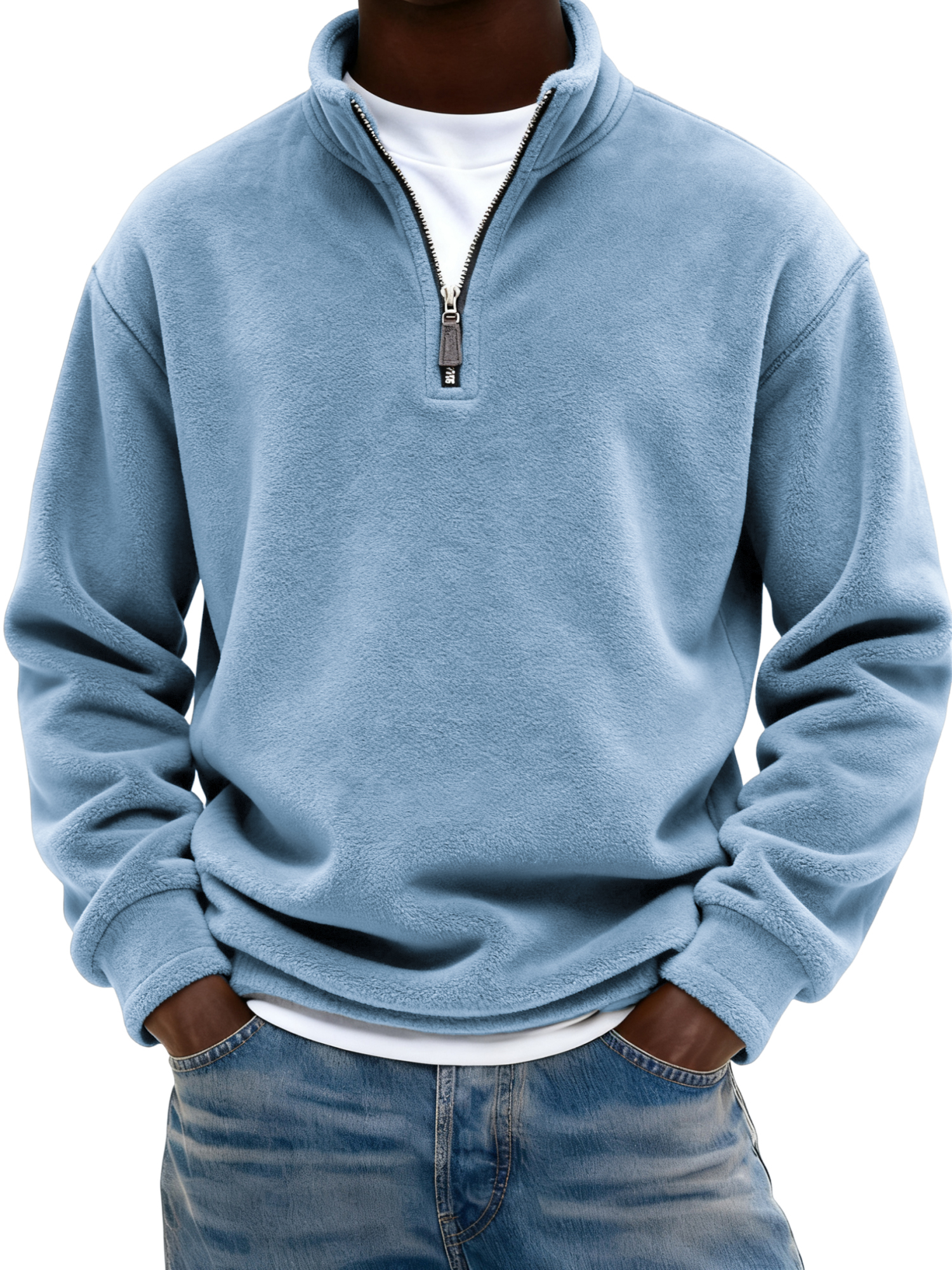 Warmer Herren-Fleece-Pullover mit Viertelreißverschluss-deurabatt