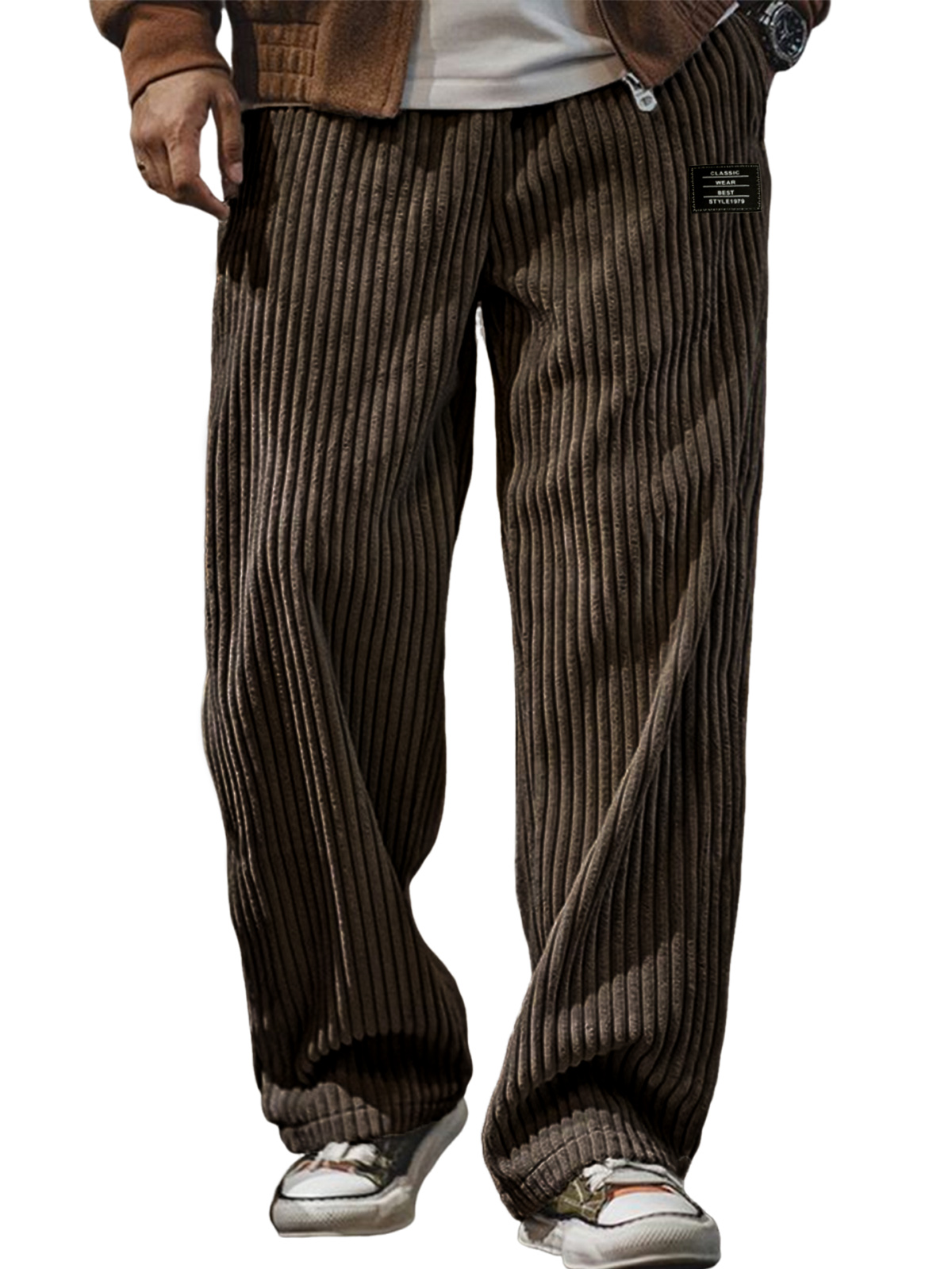 Herren stilvolle Cordhosen mit geripptem Design und gesticktem Etikett-deurabatt