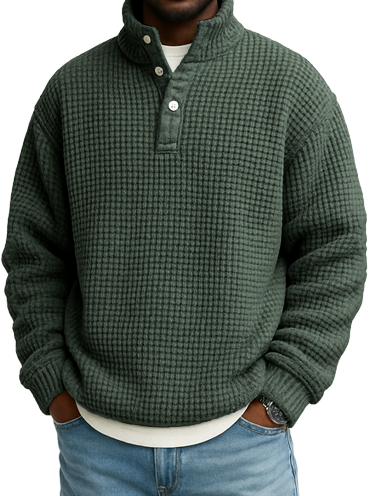 Herren Atmungsaktives Strick-Waffelpullover Sweatshirt-deurabatt
