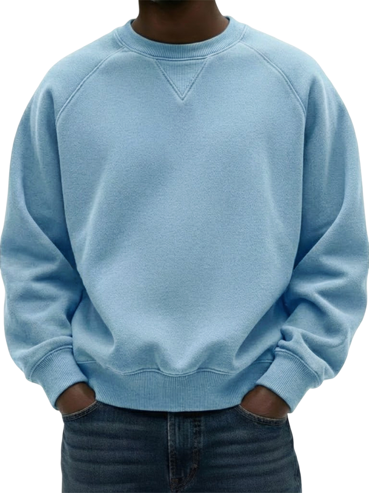 Herren Schwergewicht Basic Patchwork Pullover Rundhals Sweatshirt-deurabatt