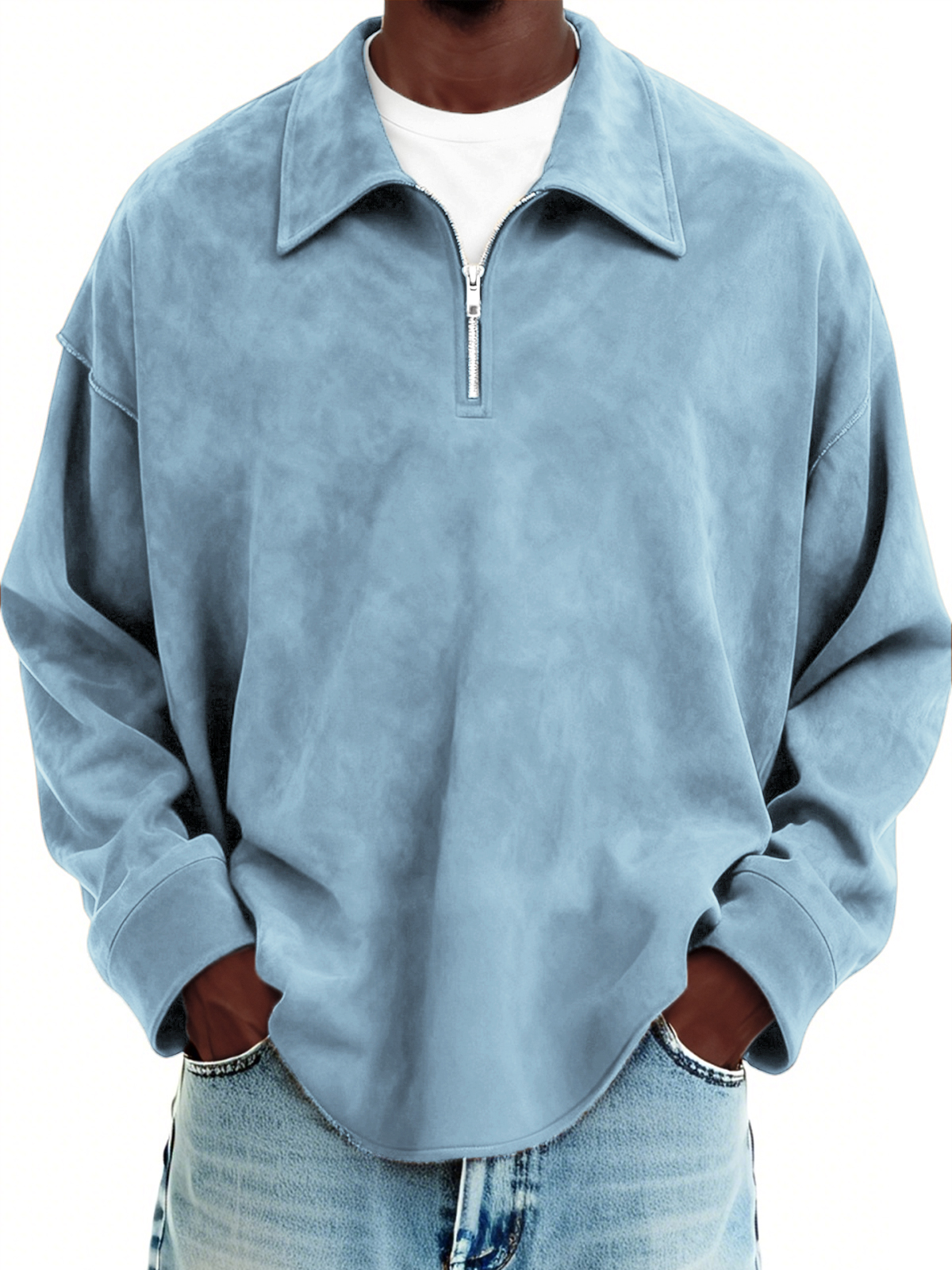 Herren-Vintage-Wildlederpullover mit Viertelreißverschluss-deurabatt