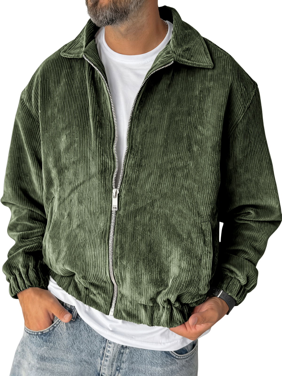 Herren Stilvolle Reißverschluss Cord-Jacke mit Rippstruktur für den Alltag-deurabatt