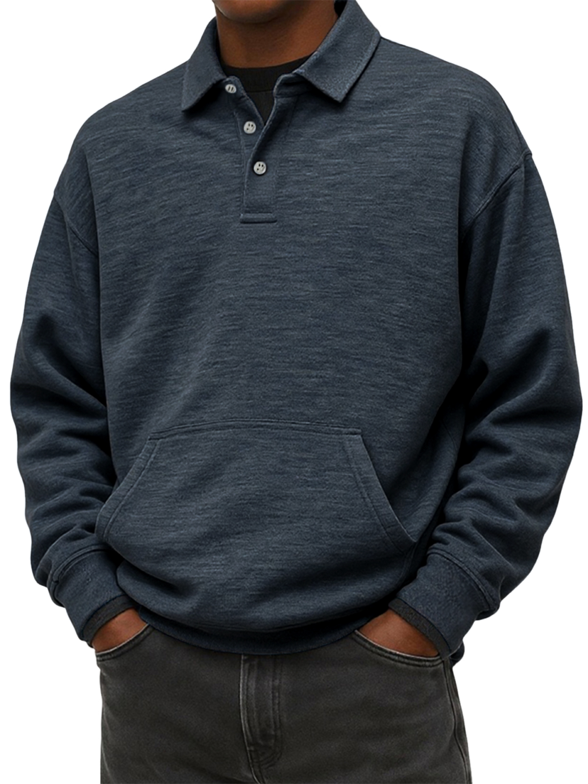 Herren Stylischer Schwergewicht Komfort Revers Sweatshirt mit Eingrifftaschen-deurabatt