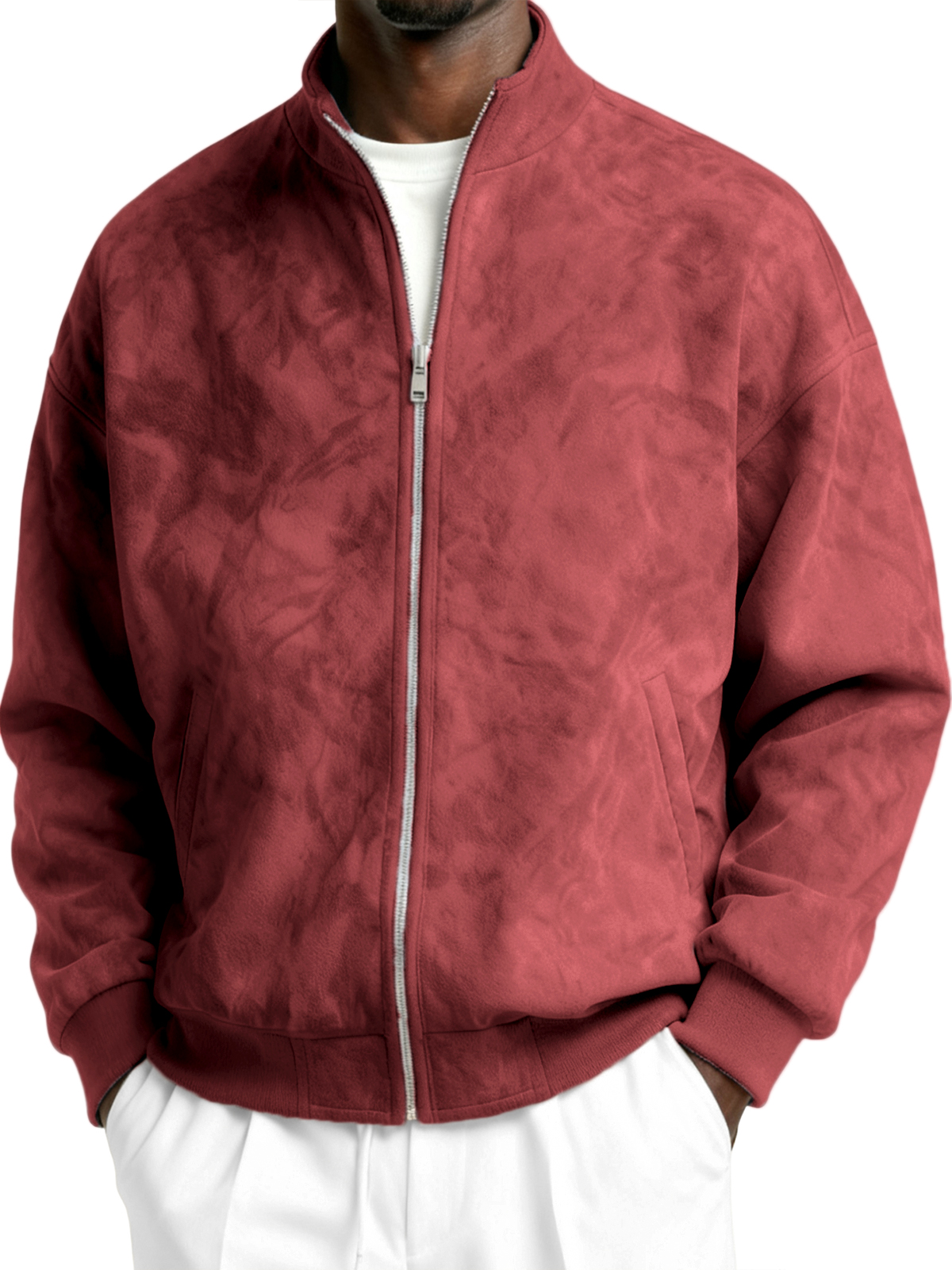 Herren-Komfortjacke aus strukturiertem Faxu-Wildleder mit Reißverschluss-deurabatt