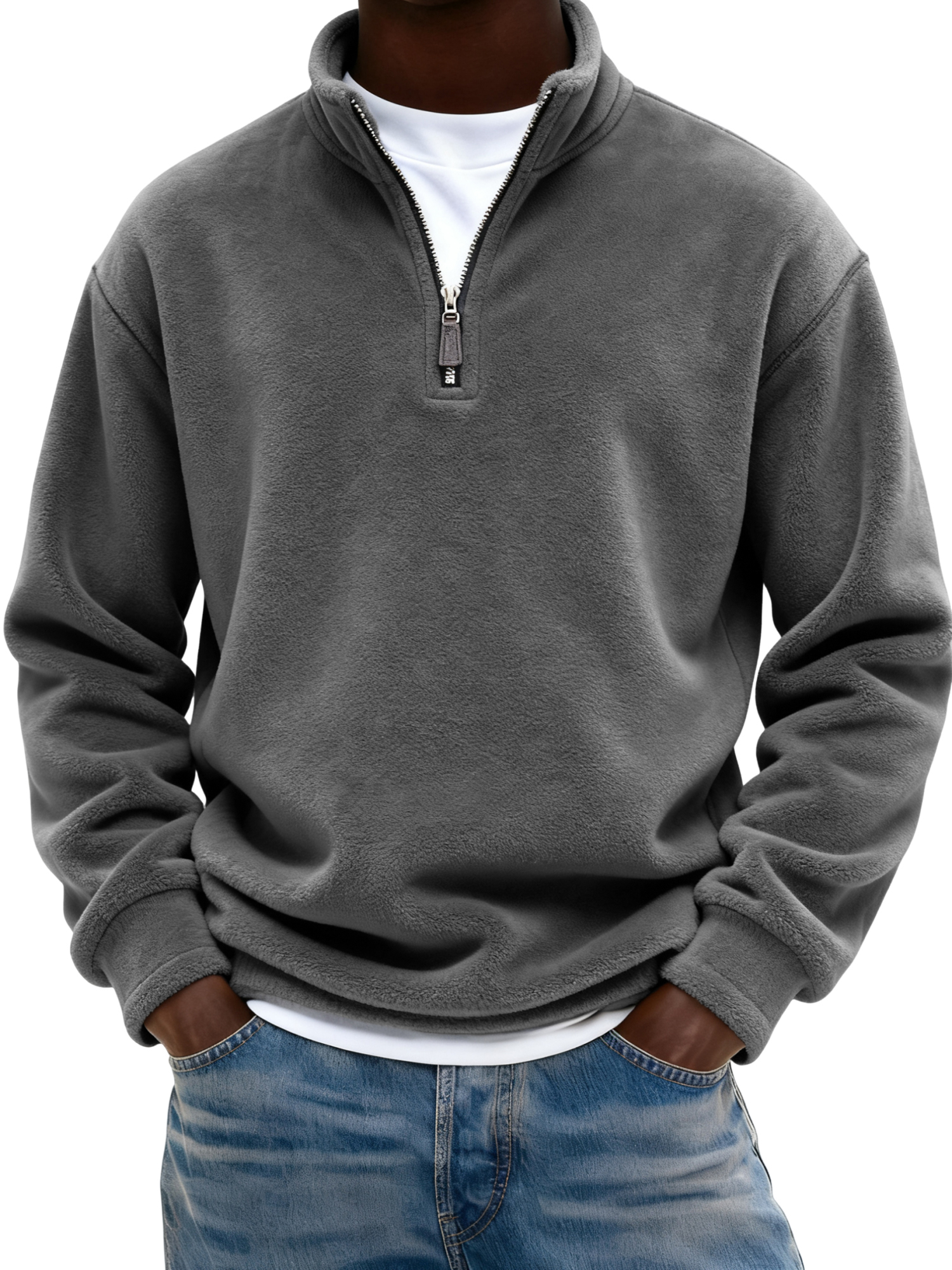 Warmer Herren-Fleece-Pullover mit Viertelreißverschluss-deurabatt