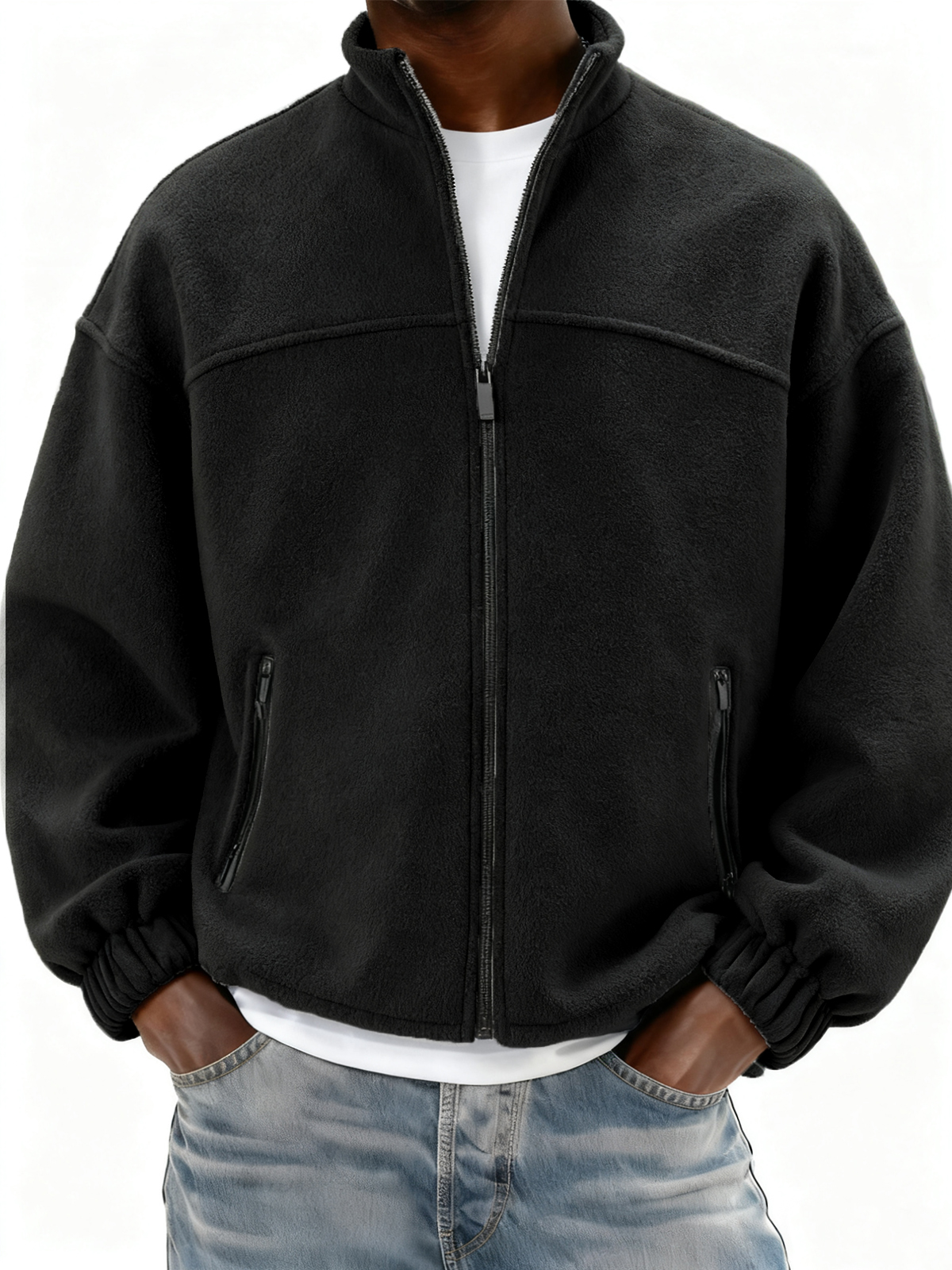 Herren Fleece Vollzip Stehkragenjacke mit Seitentaschen-deurabatt