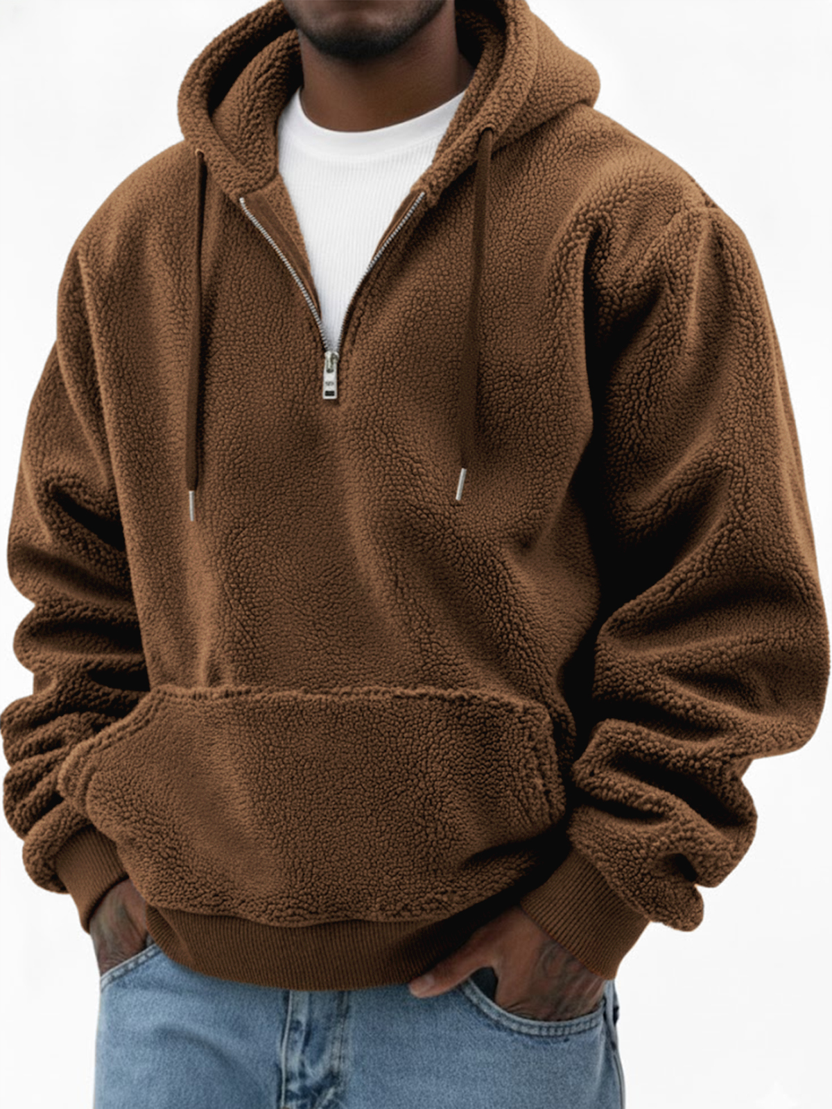Herren Komfort Sherpa Warm Viertel-Reißverschluss Pullover Hoodie-deurabatt