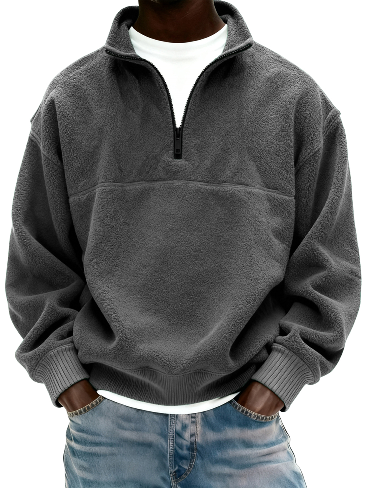 Herren Polar Fleece Viertel Reißverschluss Pullover Sweatshirt-deurabatt