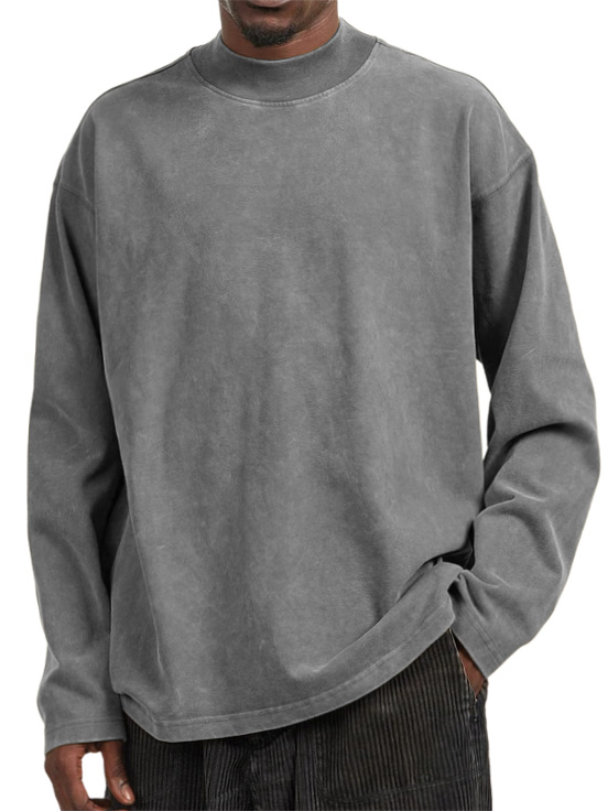 Herren Vintage Gewaschen Distressed Rundhals Langarm T-Shirt-deurabatt
