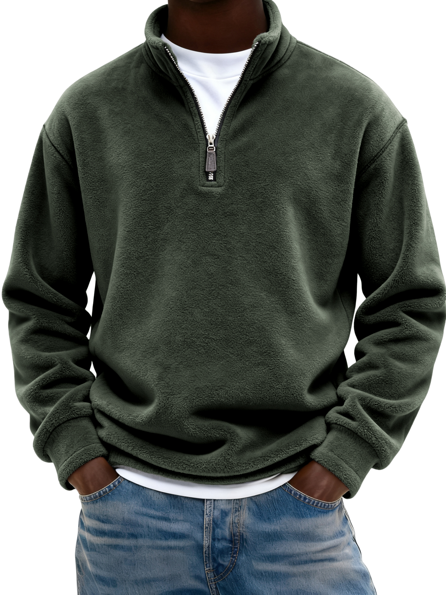 Warmer Herren-Fleece-Pullover mit Viertelreißverschluss-deurabatt
