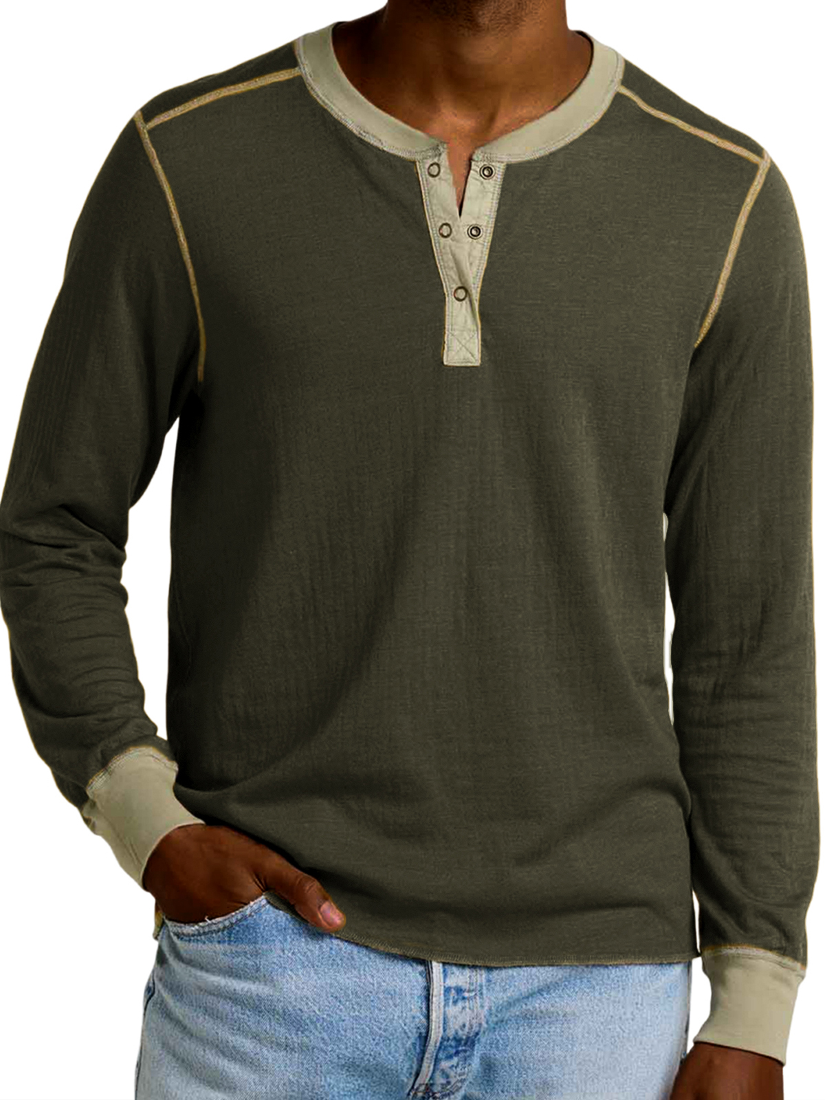 Herren-Henley-Shirt mit Retro-Kontrastärmeln-deurabatt