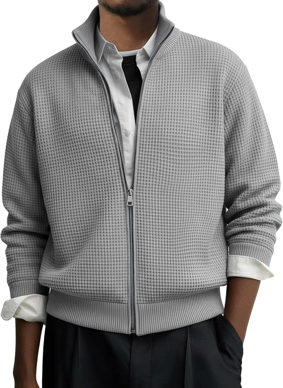 Herren Freizeit Einfarbig Waffel Reißverschluss Langarmjacke-deurabatt