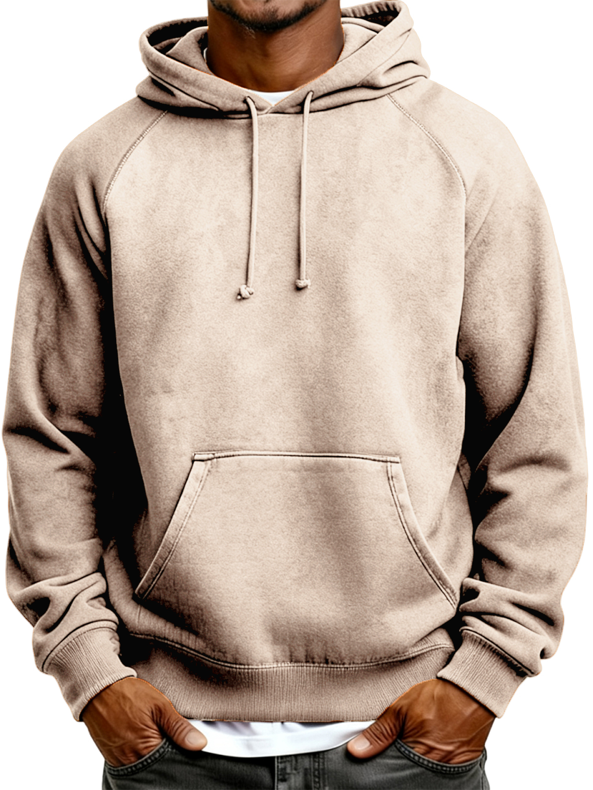 Herren Wildleder Raglanärmel Pullover Kapuzen-Sweatshirt-deurabatt