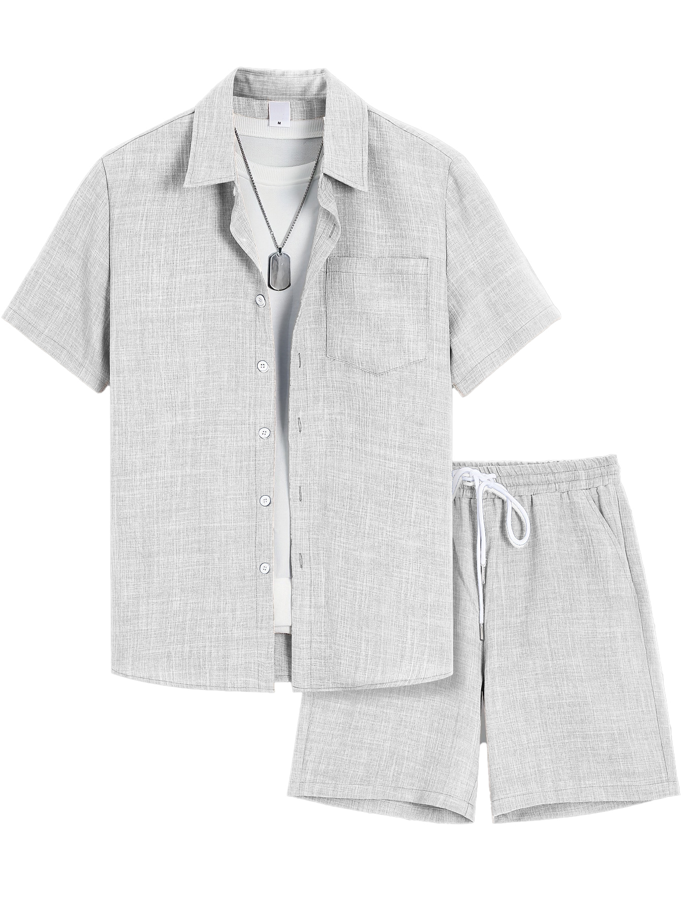 Herren Old Money Stil Baumwolle und Leinen Hemd und Shorts Set OOTD-ZierMode