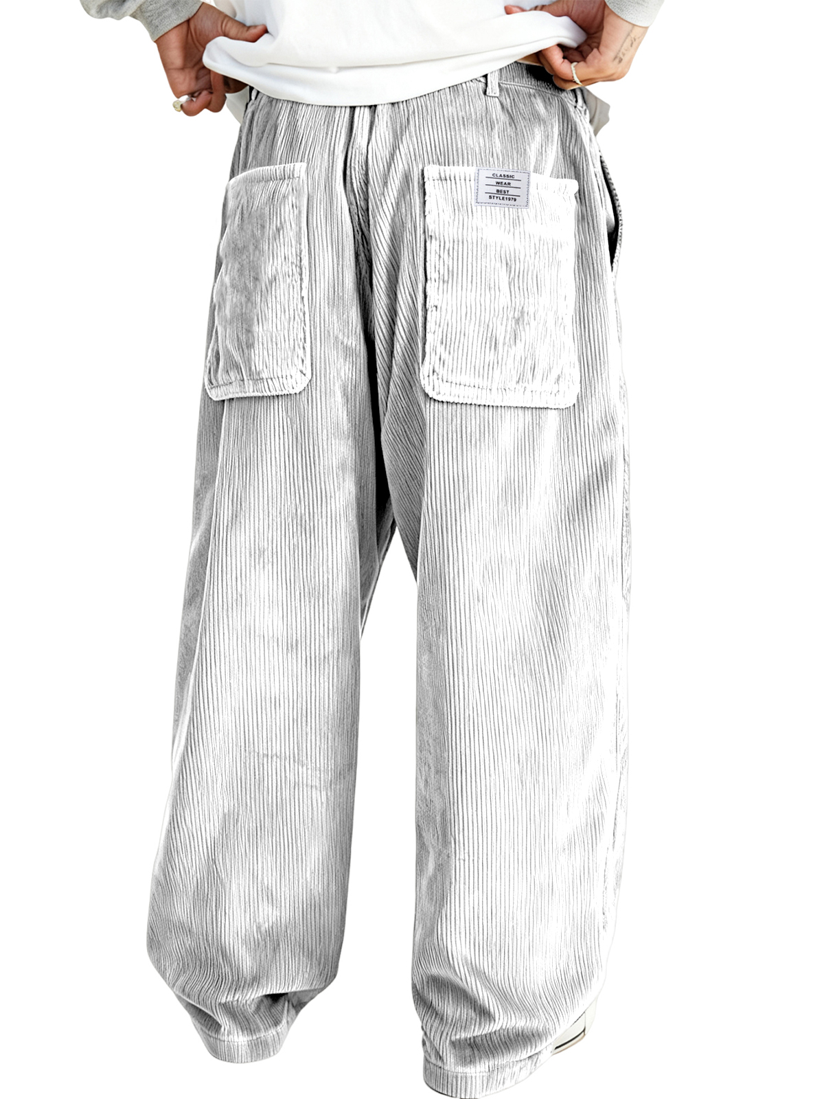 Herren Mehrfachtaschen Stilvolle Cord-Ripp Casual-Hosen mit besticktem Etikett-deurabatt