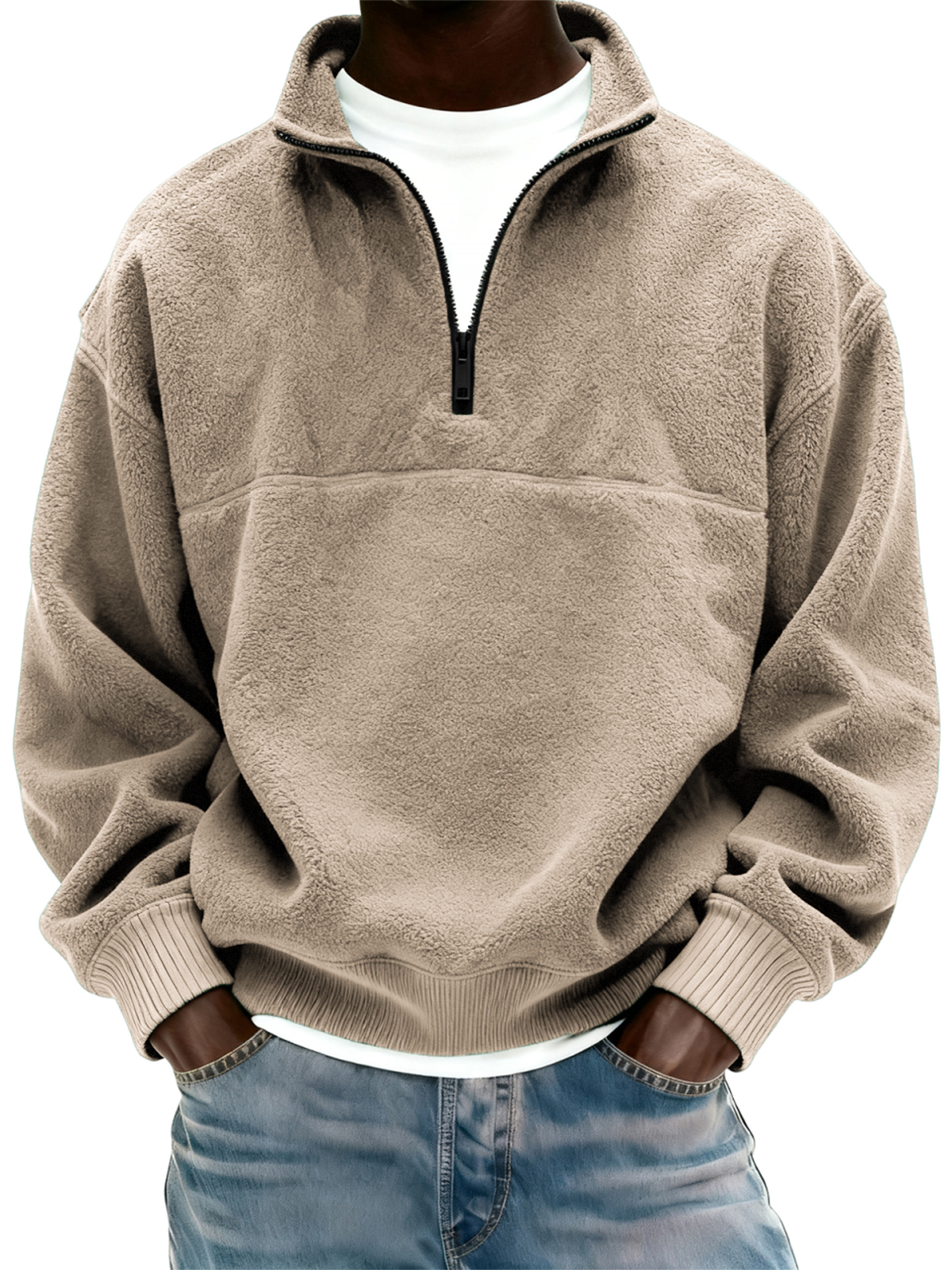 Herren Polar Fleece Viertel Reißverschluss Pullover Sweatshirt-deurabatt