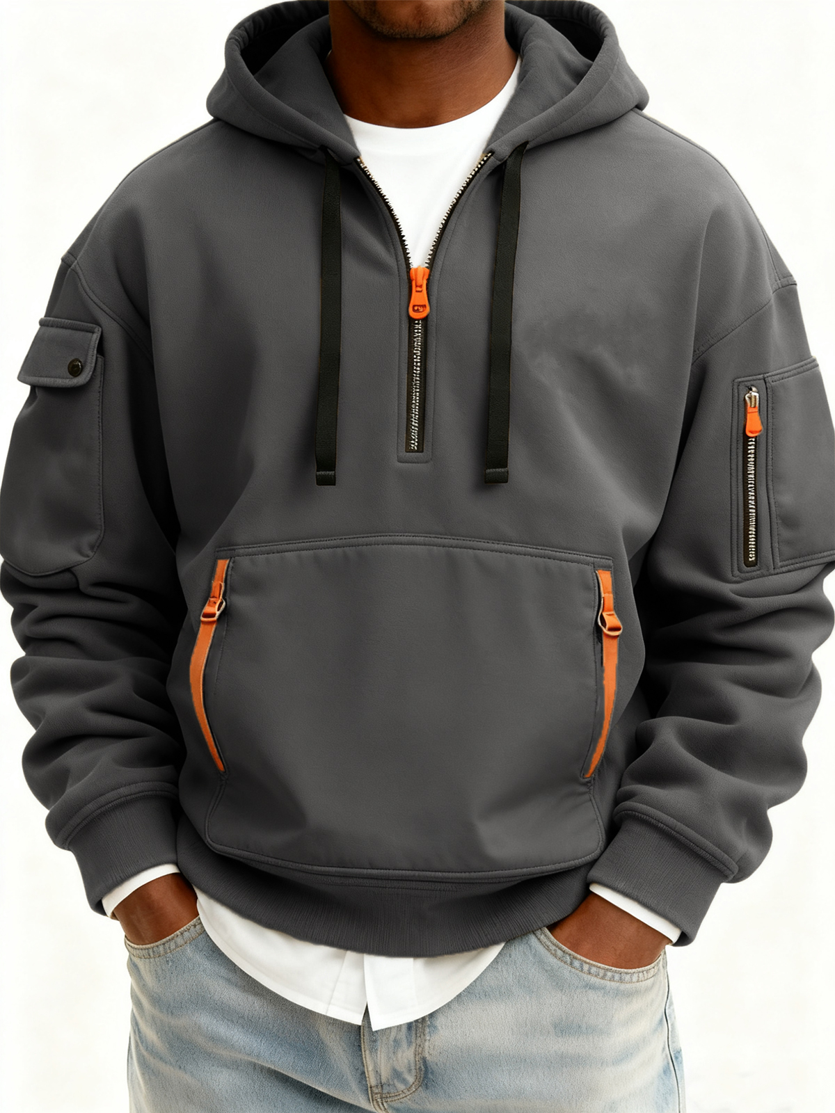 Lässiger Herren-Sport-Pullover-Hoodie mit mehreren Reißverschlüssen-deurabatt
