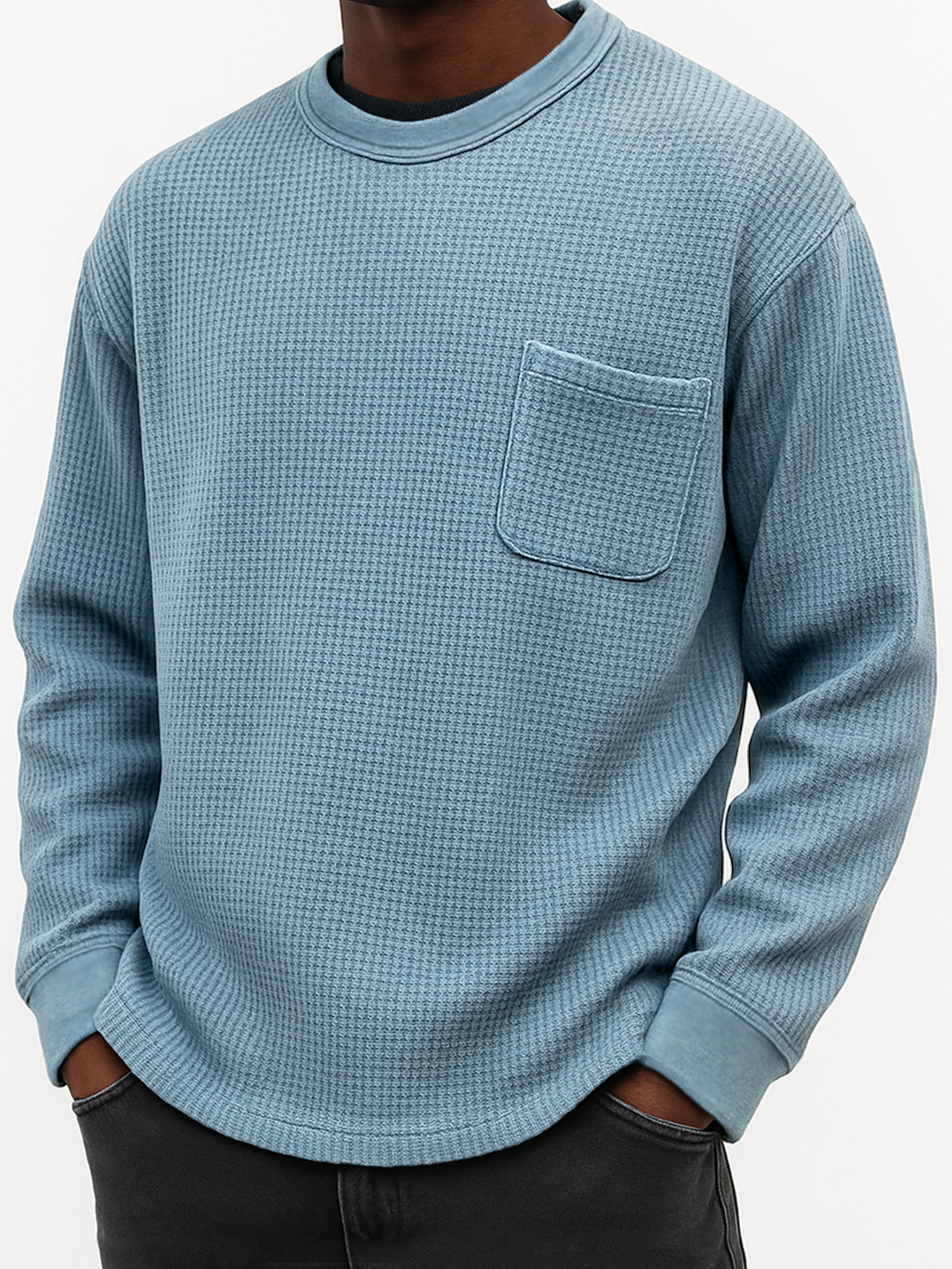 Herren Stylischer Waffel Komfort Freizeit Tasche Alltag Sweatshirt-deurabatt