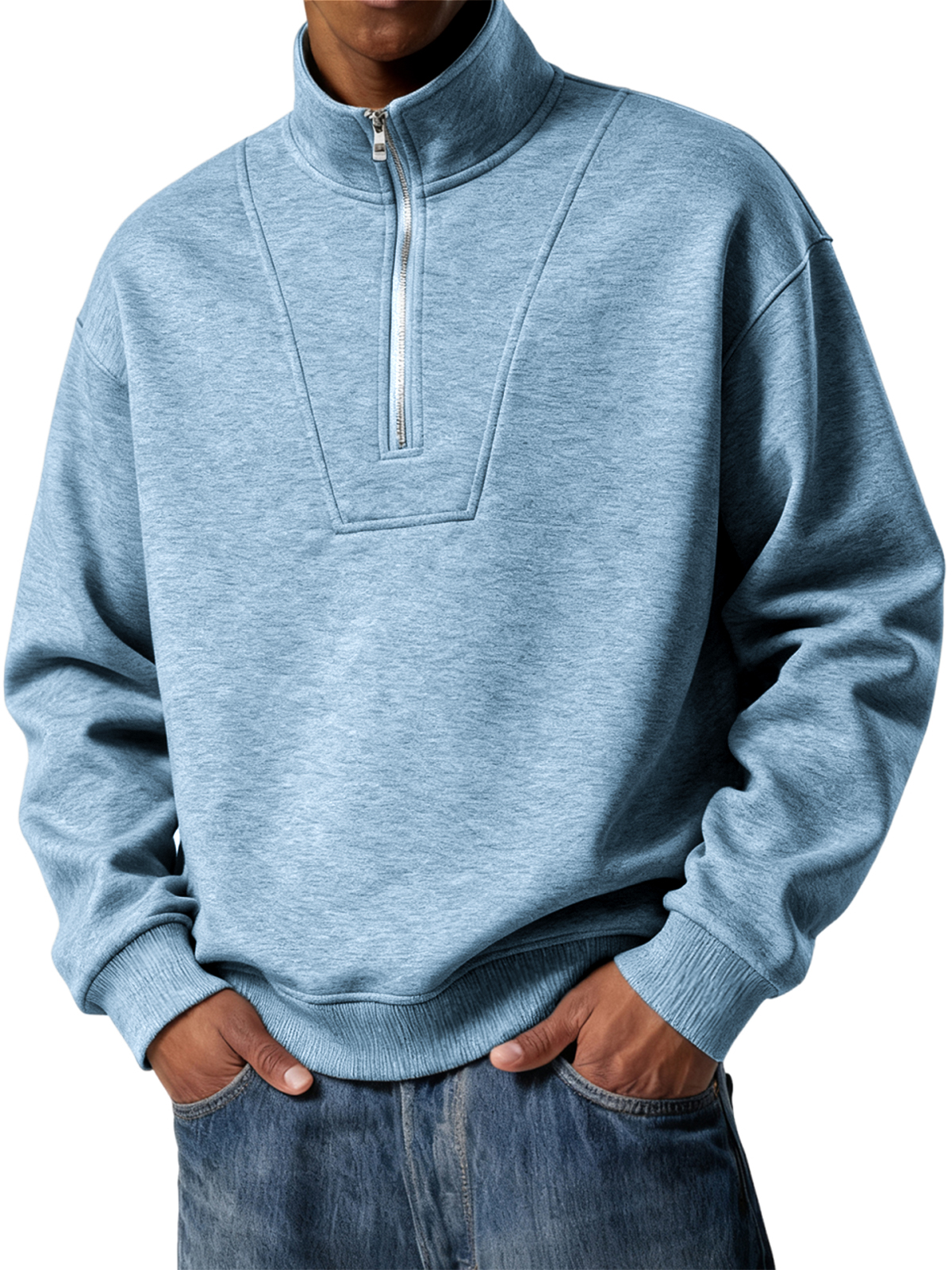 Herren Einfacher Viertel-Reißverschluss Freizeit Pullover POLO Shirt-deurabatt