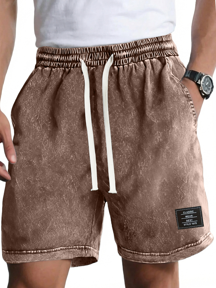 Herren Vintage gewaschene, distressed Baumwolle bestickte Logo Mehrfachtaschen Shorts-ZierMode