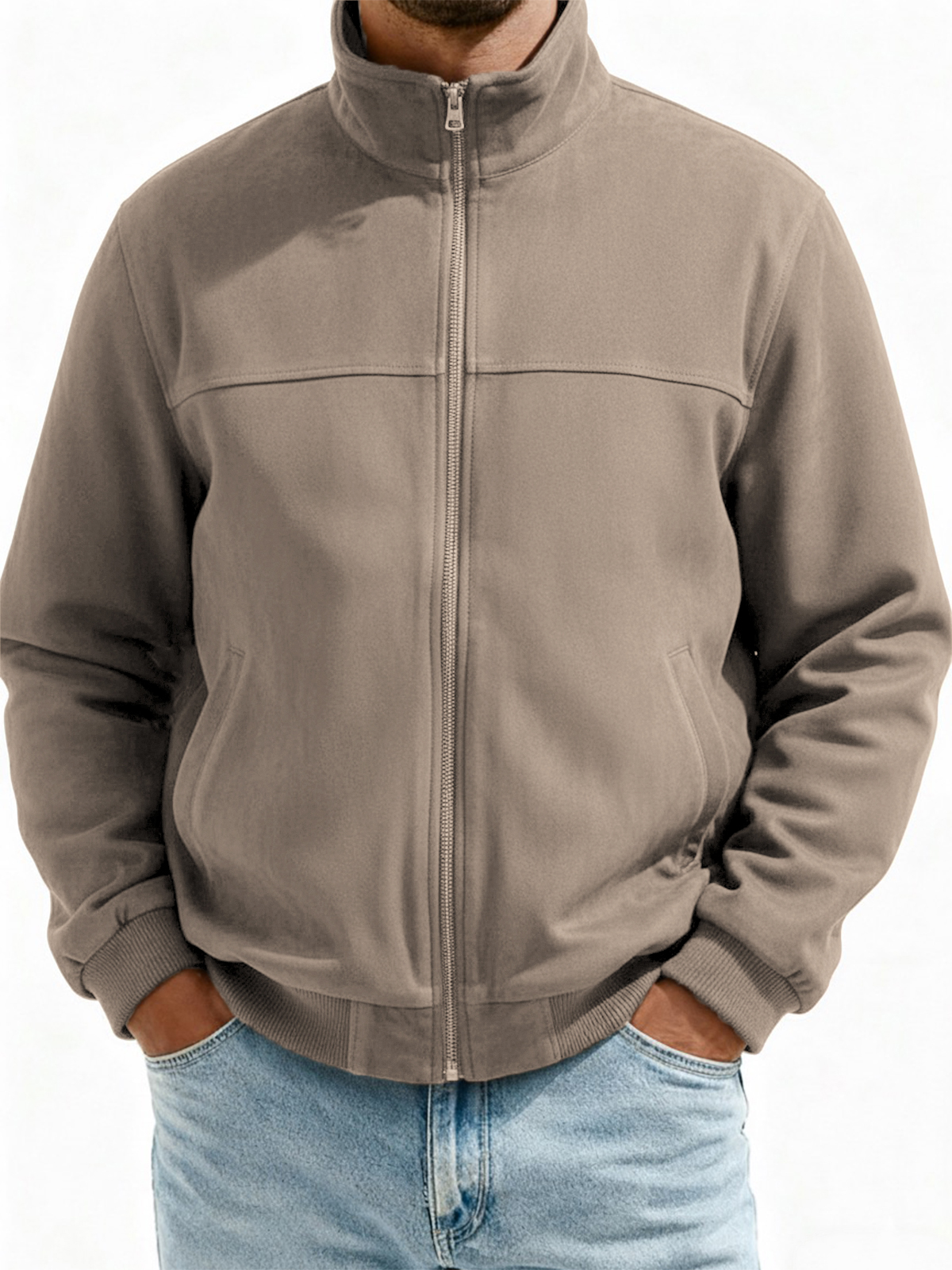 Herren Wildleder Zip-Up Fliegerjacke mit minimalistischem Patchwork-Design-deurabatt