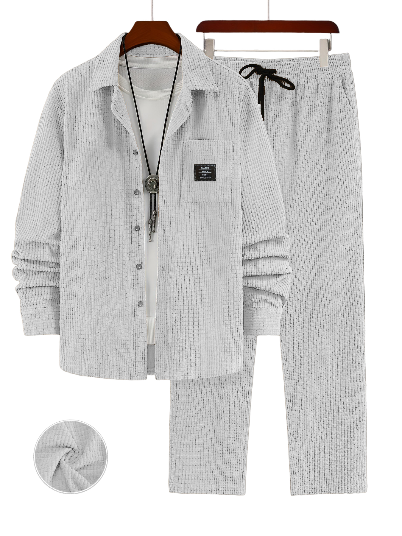 Herren Retro Corduroy Langarmhemd und Hose Set OOTD-deurabatt