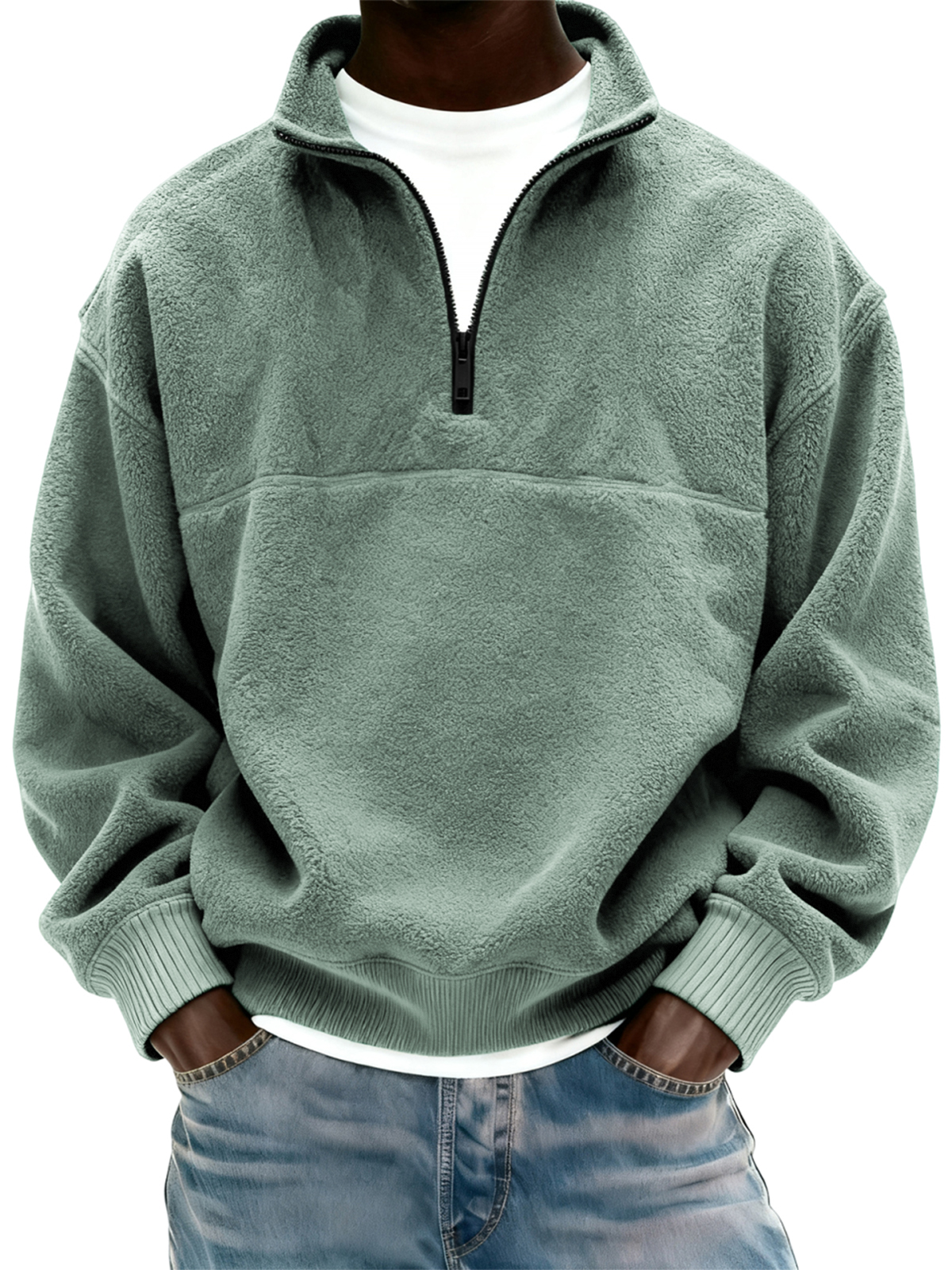 Herren Polar Fleece Viertel Reißverschluss Pullover Sweatshirt-deurabatt