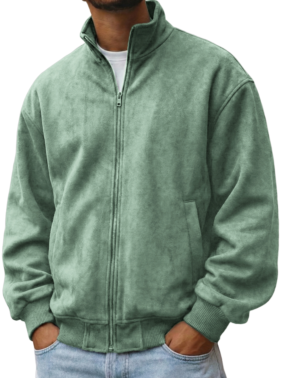 Herren-Komfortjacke aus strukturiertem Faxu-Wildleder mit Reißverschluss-deurabatt