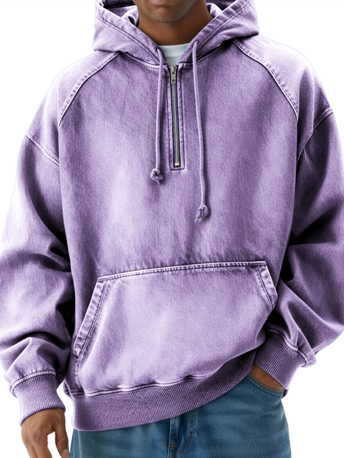 Herren Vintage Distressed Raglan Viertel-Reißverschluss Pullover Hoodie-deurabatt