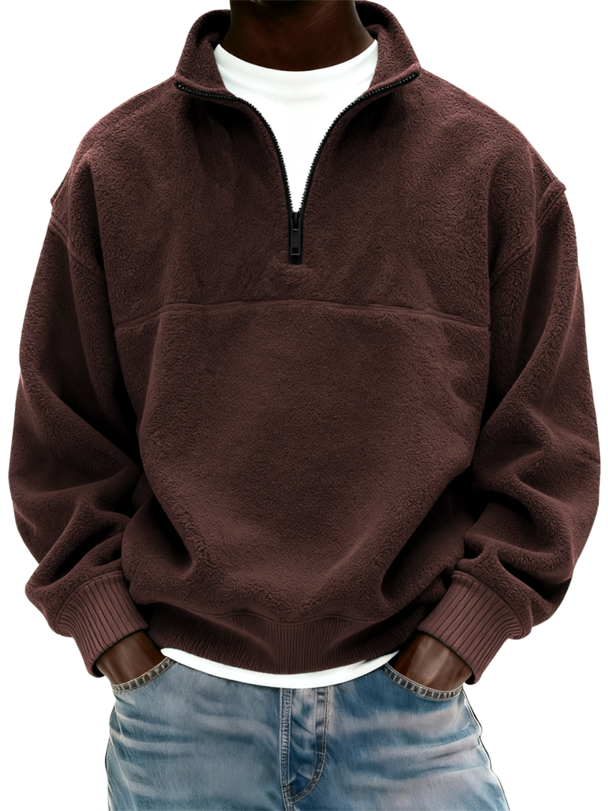 Herren Polar Fleece Viertel Reißverschluss Pullover Sweatshirt-deurabatt