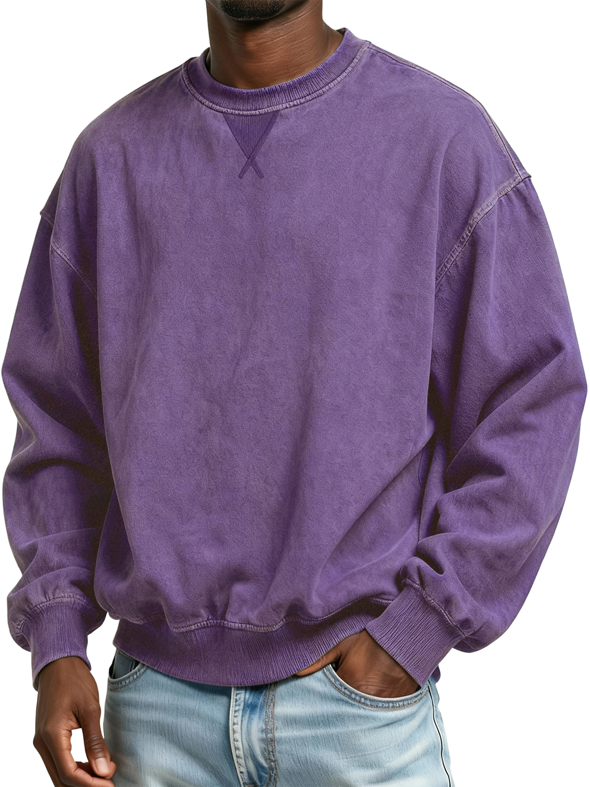 Herren 100% Baumwolle Retro Casual Gewaschen Abgenutzt Rundhals Langarm Sweatshirt-deurabatt