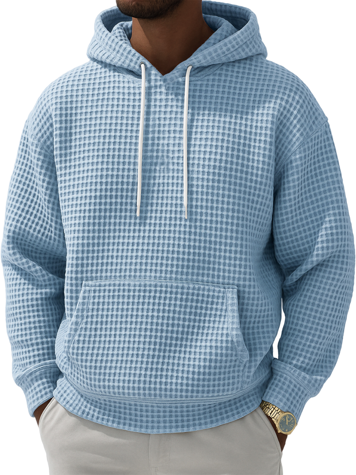 Herren Waffelstruktur Freizeit Pullover Kapuzen-Sweatshirt-deurabatt