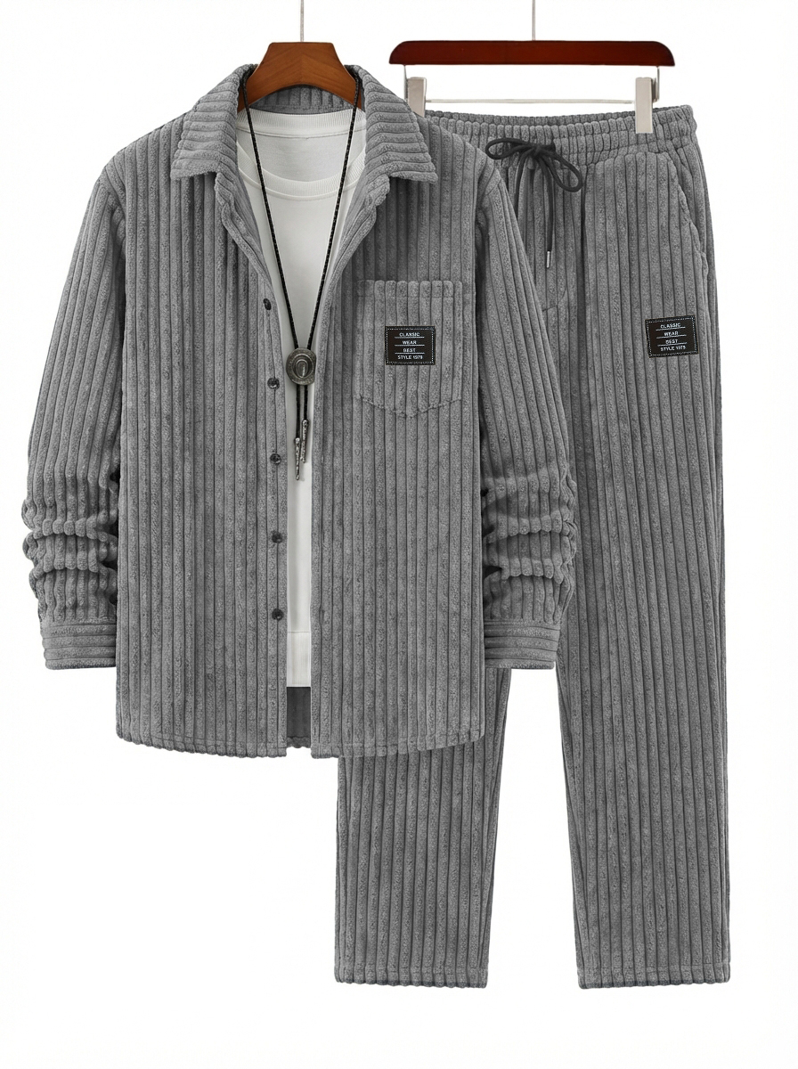 Herren Retro Corduroy Gestreiftes Hemd und Hose Set OOTD-deurabatt