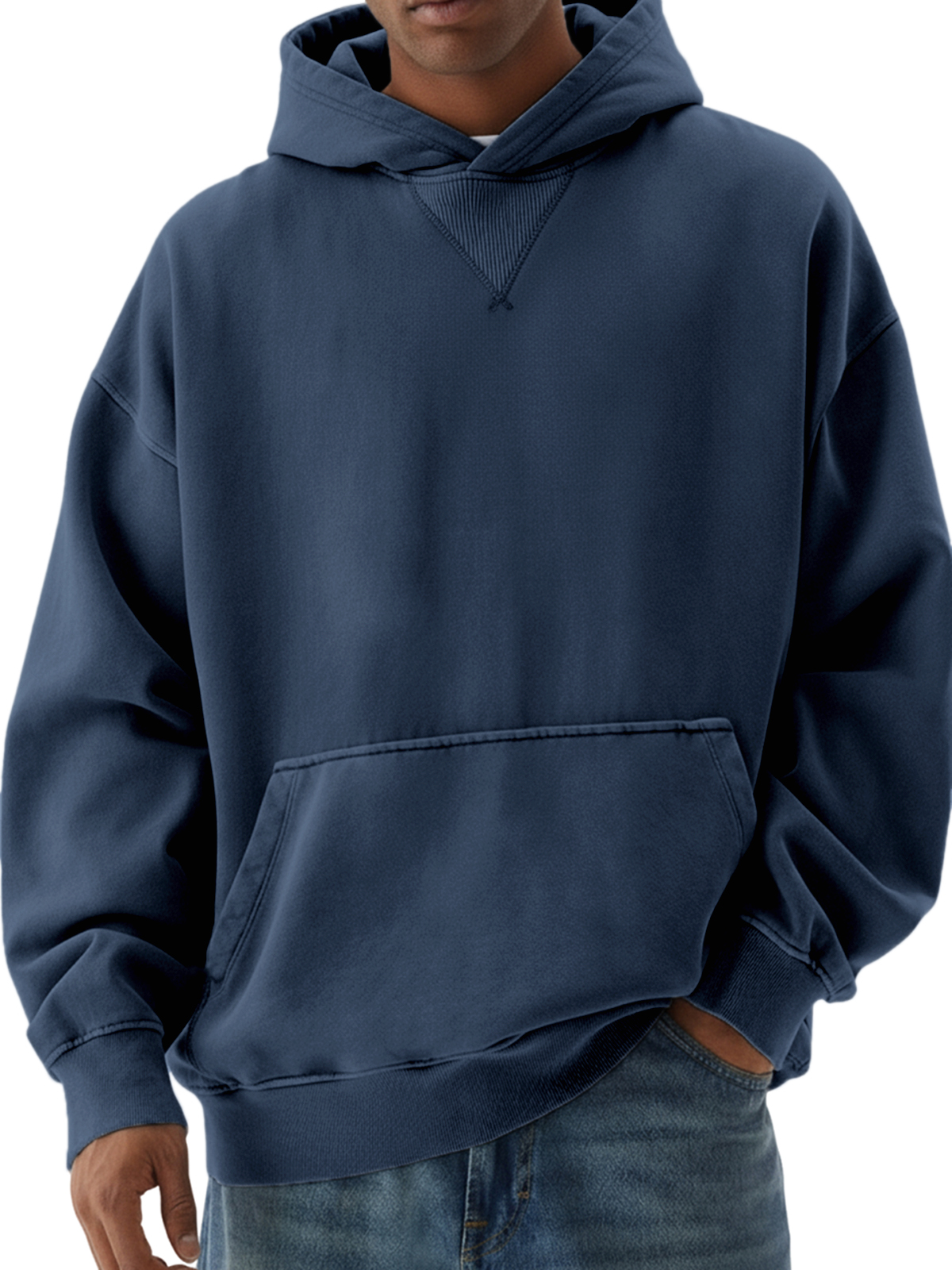 Basic Herren-Pullover-Hoodie aus schwerem Material mit Kreuzstich-deurabatt