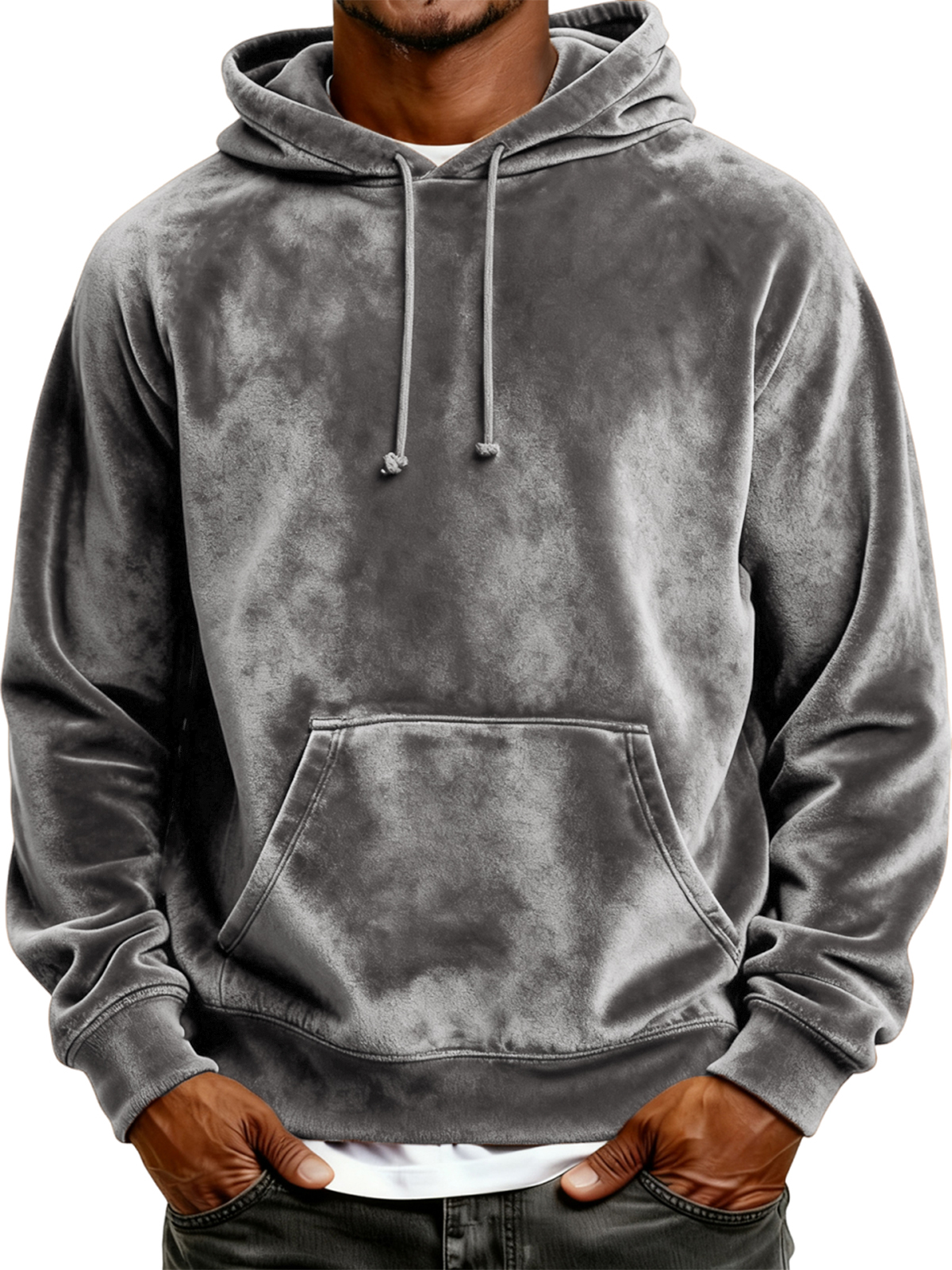 Herren Einfaches Samt Grundlegendes Kapuzenpullover Sweatshirt-deurabatt