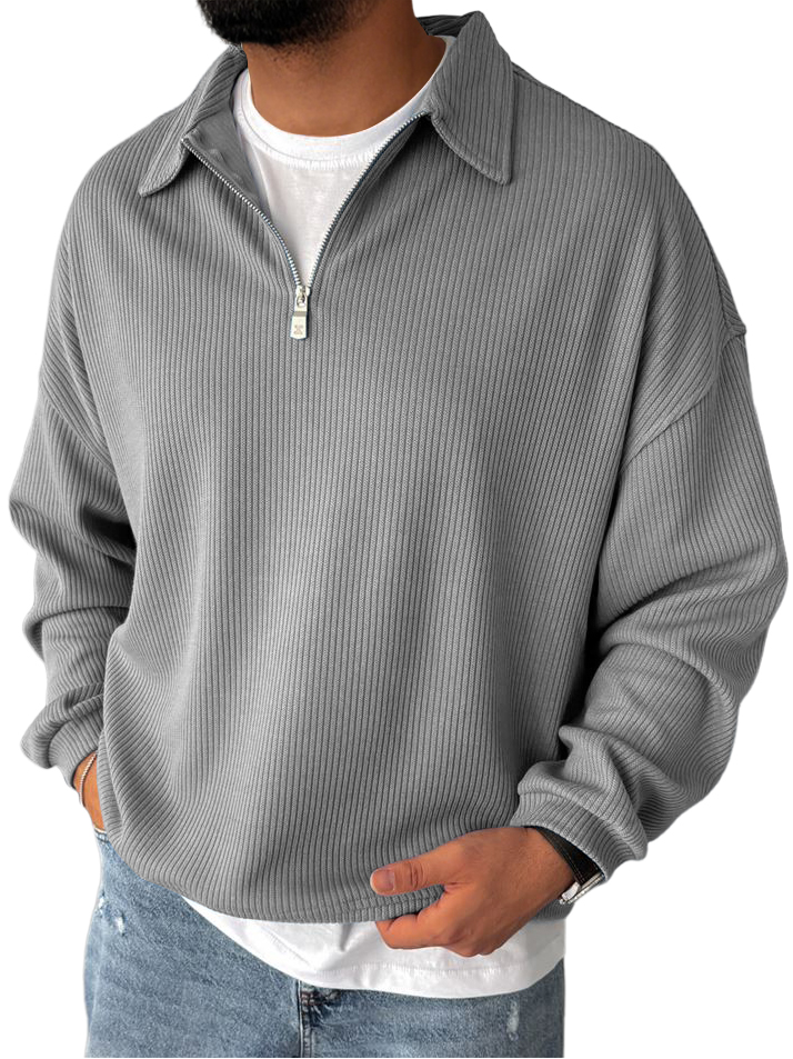 Herren Freizeit Alltag Reißverschluss Ripp Longsleeve Sweatshirt-deurabatt