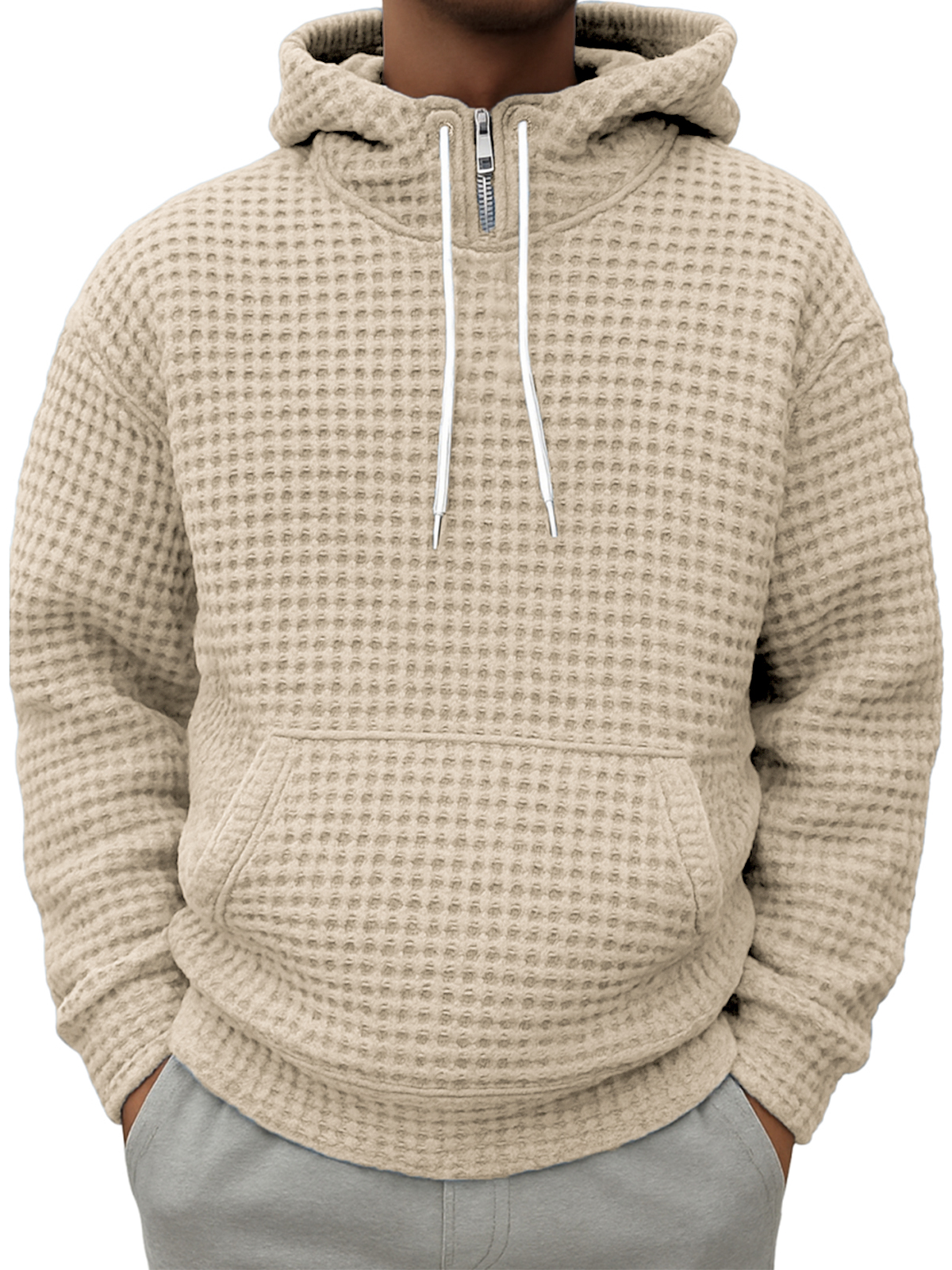 Herren Halbzip Karierte Texturierte Freizeit Kapuzenpullover-deurabatt