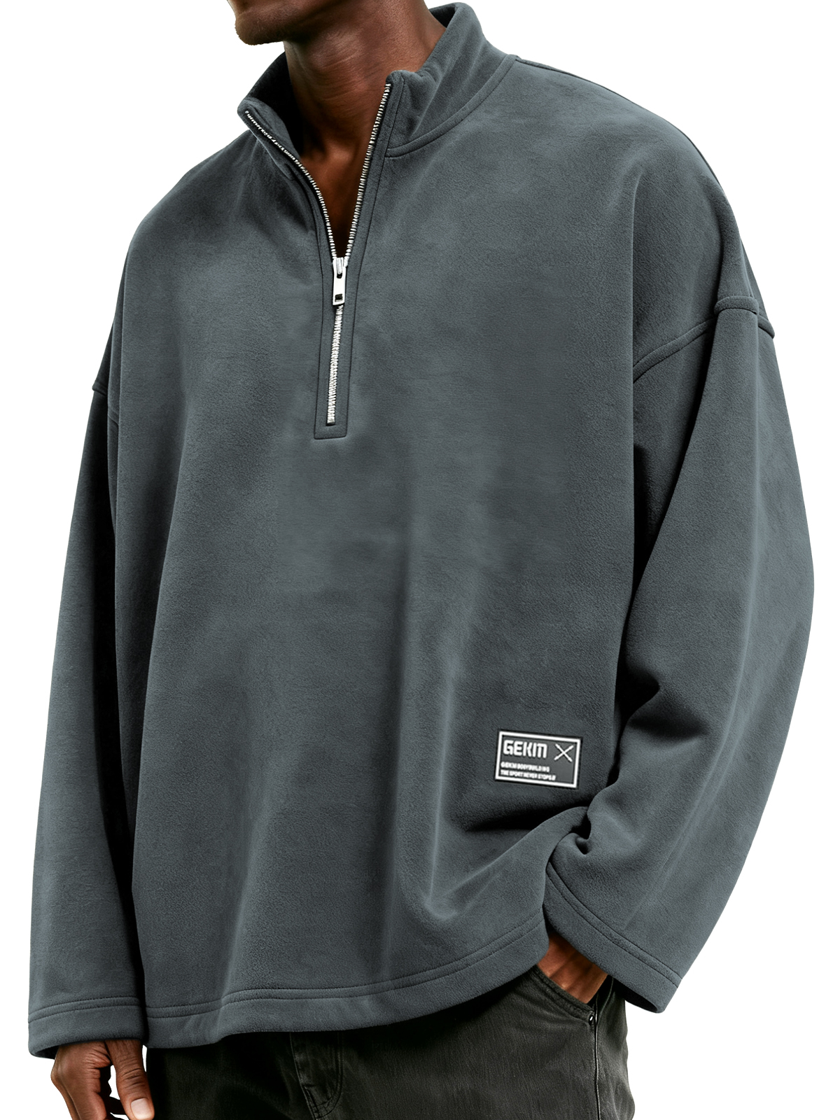Herren Halbzip Polar Fleece Stehkragen Sweatshirt mit besticktem Etikett-deurabatt