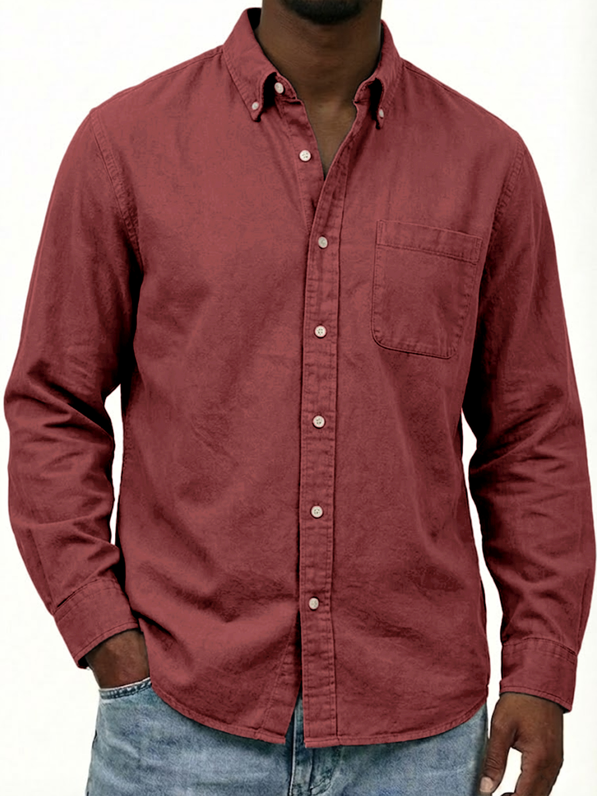 Herren Arbeitskleidung Baumwolle Oxford Button-down Langarm Freizeit Hemd mit Taschen-deurabatt
