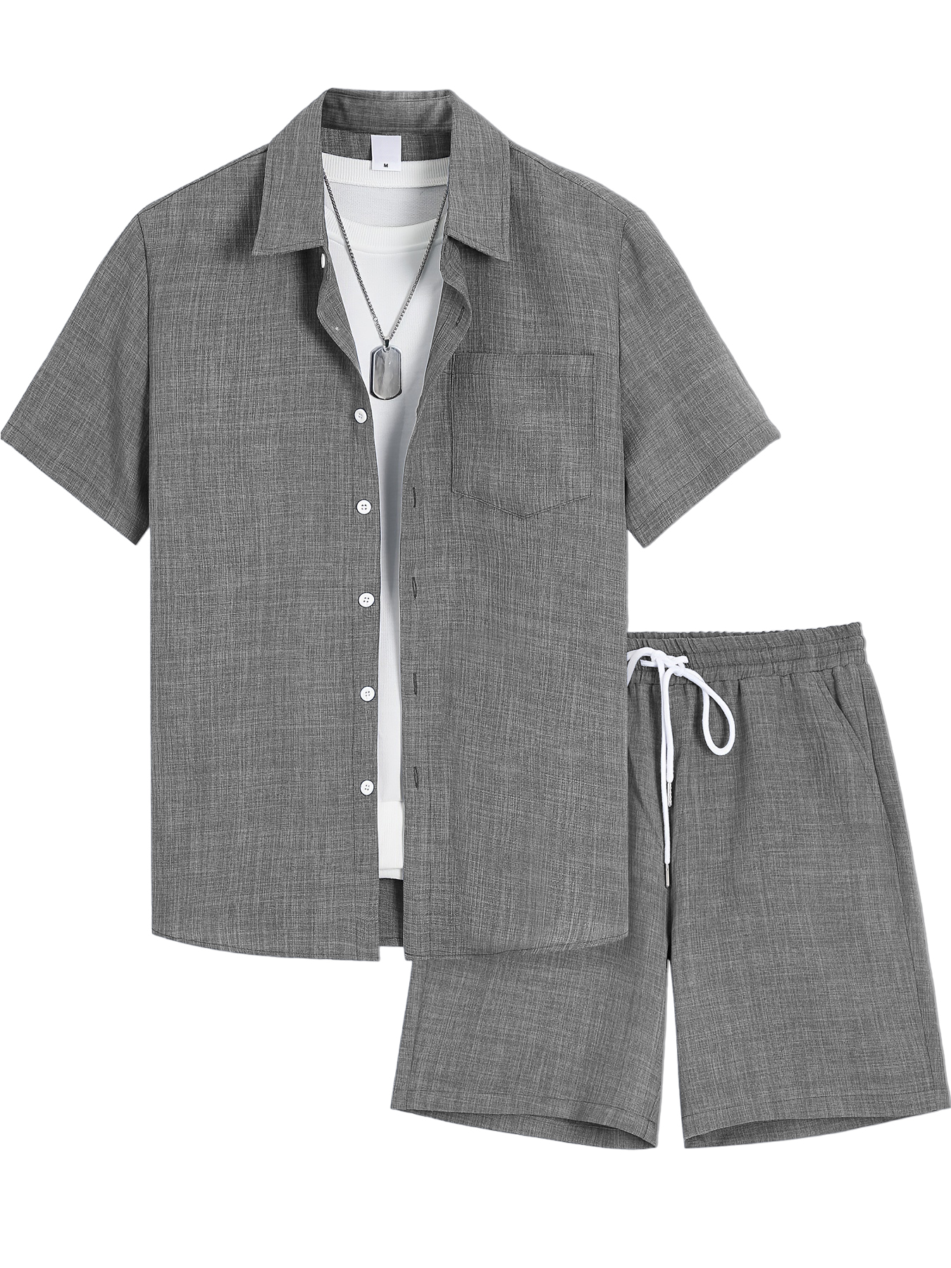 Herren Old Money Stil Baumwolle und Leinen Hemd und Shorts Set OOTD-ZierMode