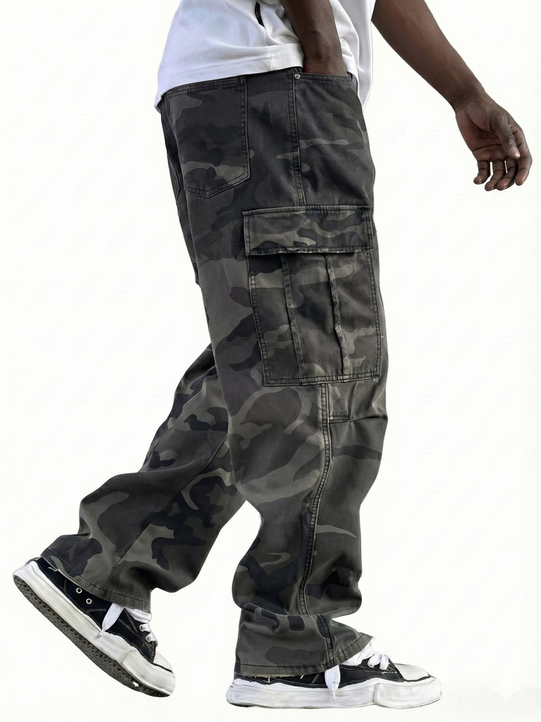 Herren Vintage Arbeitskleidung Unregelmäßiges Camouflage-Muster Mehrfachtaschen Weitbeinige Hose-ZierMode