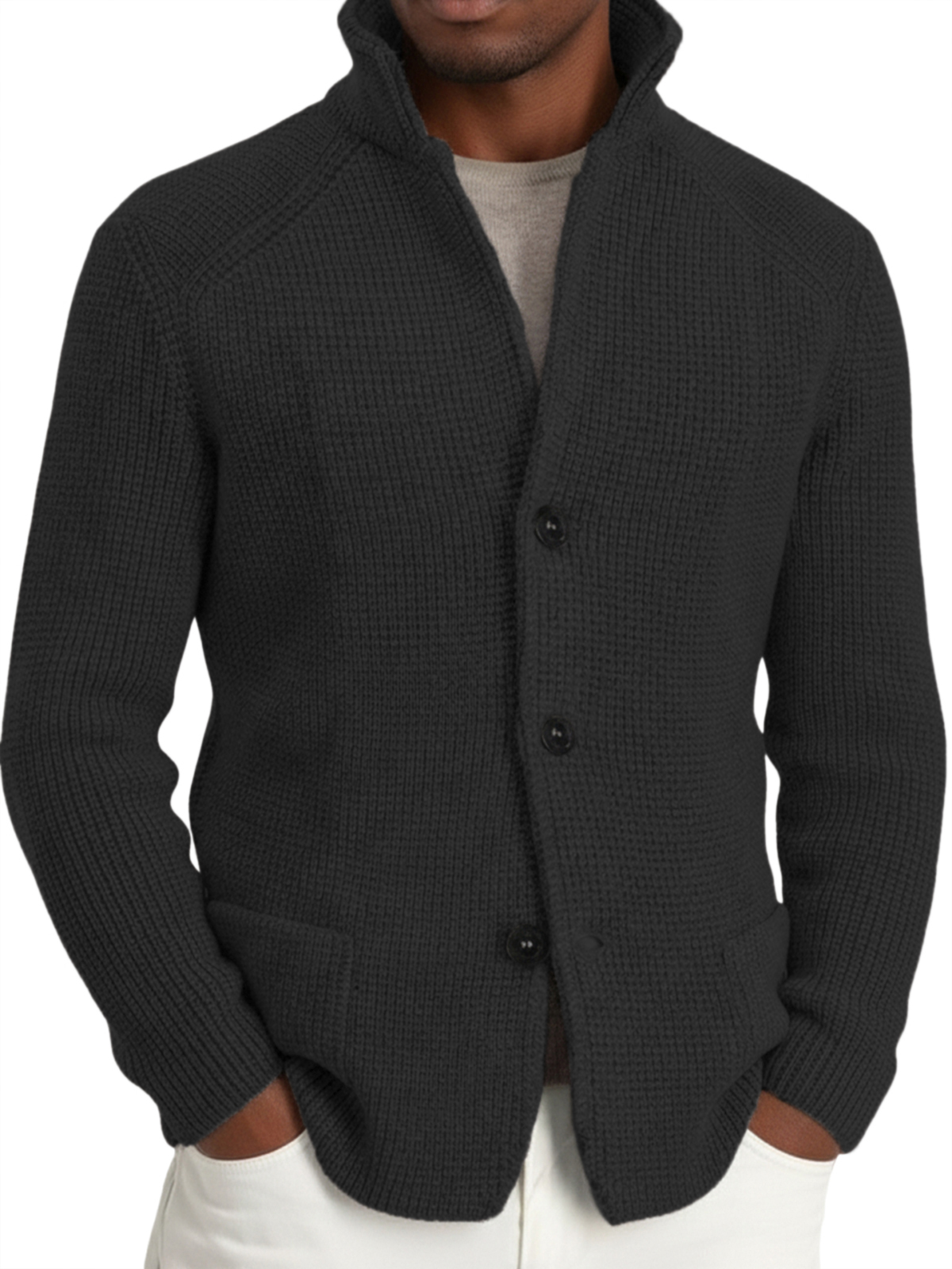 Herren-Strickjacke im Retro-Stil mit Anzugkragen-deurabatt