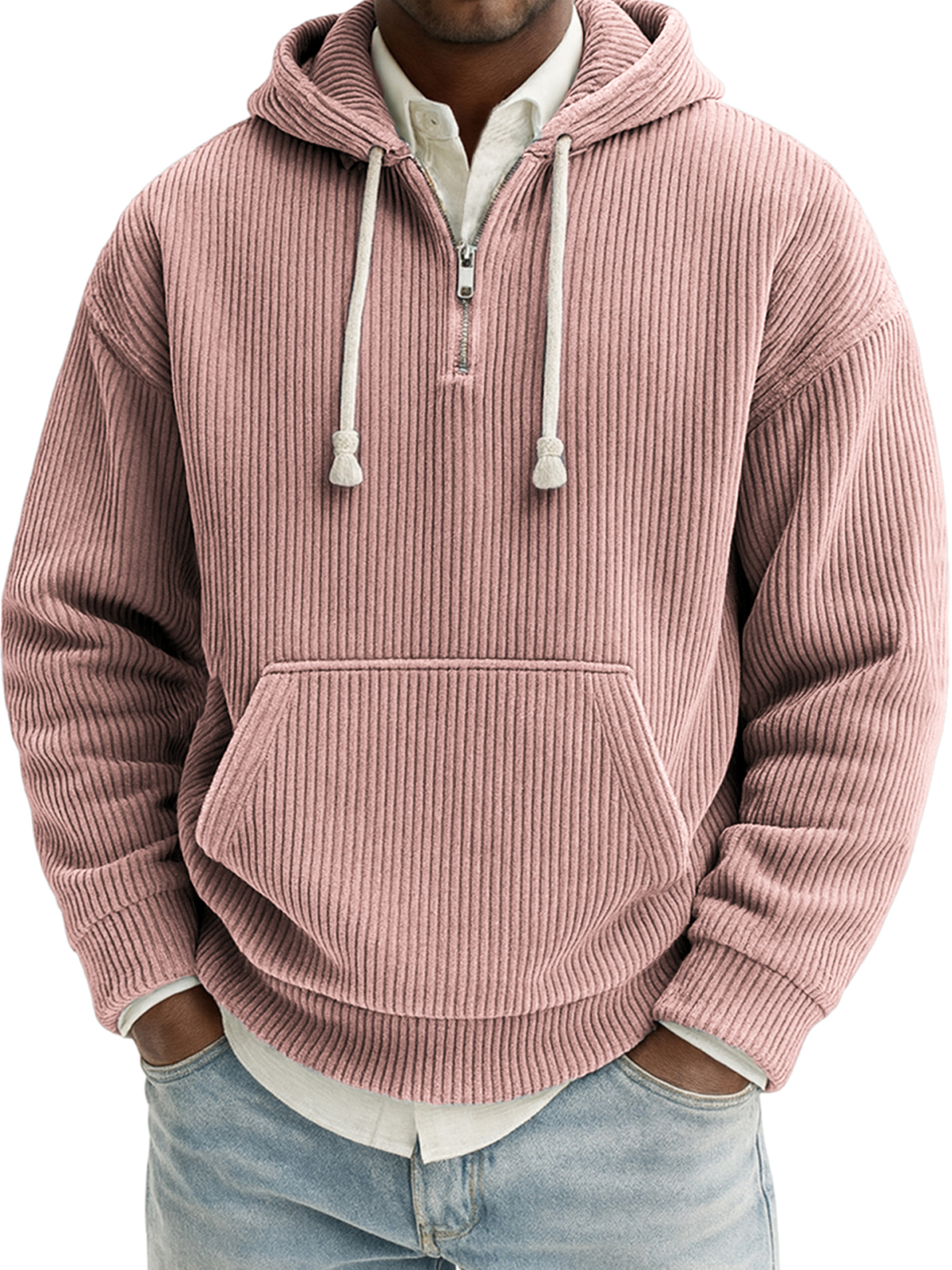 Herren Stilvoller Viertelreißverschluss Corduroy Gerippt Freizeit Pullover Kapuzen-Sweatshirt-ZierMode